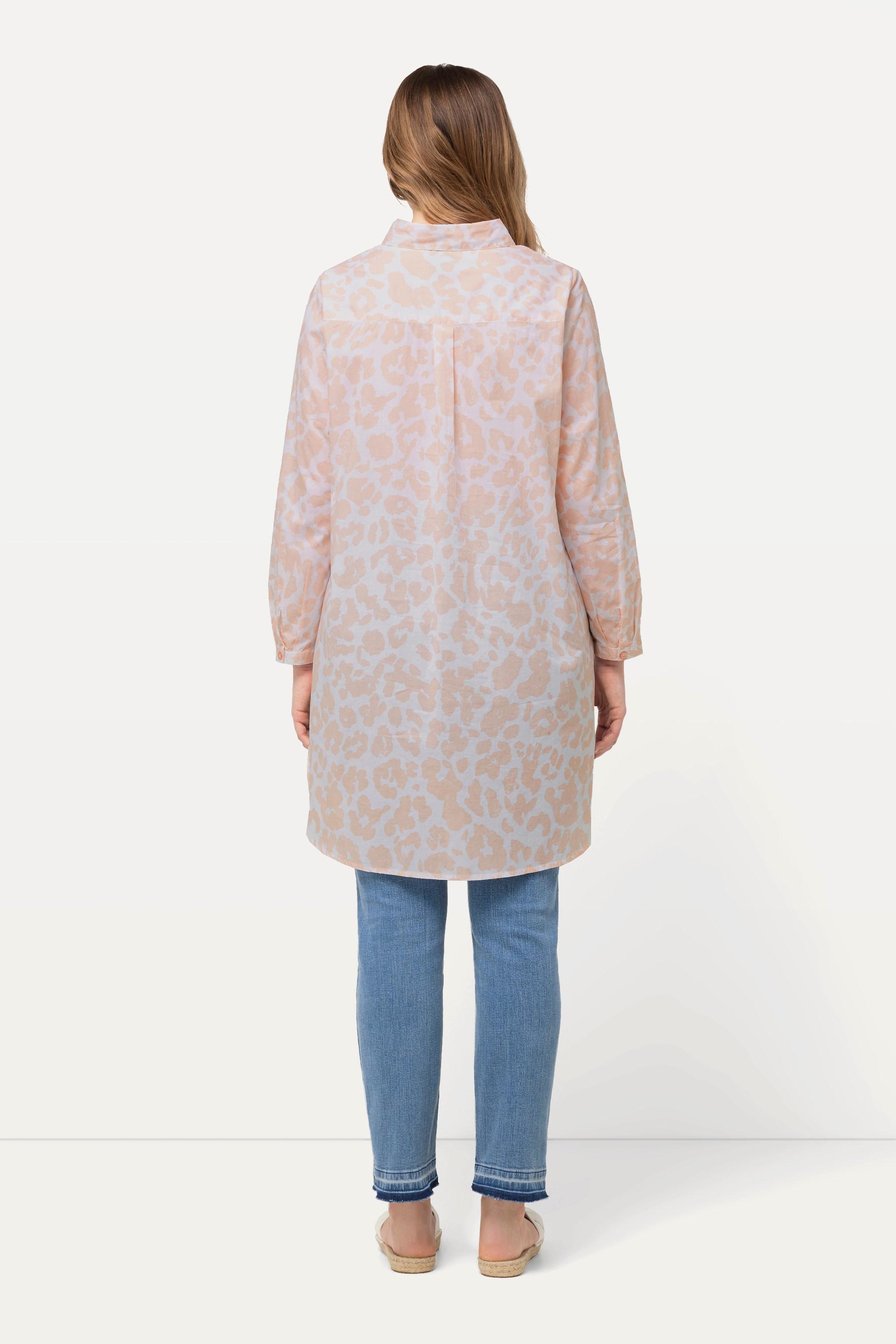 Ulla Popken Longbluse Leomuster A-Linie Hemdkragen Langarm