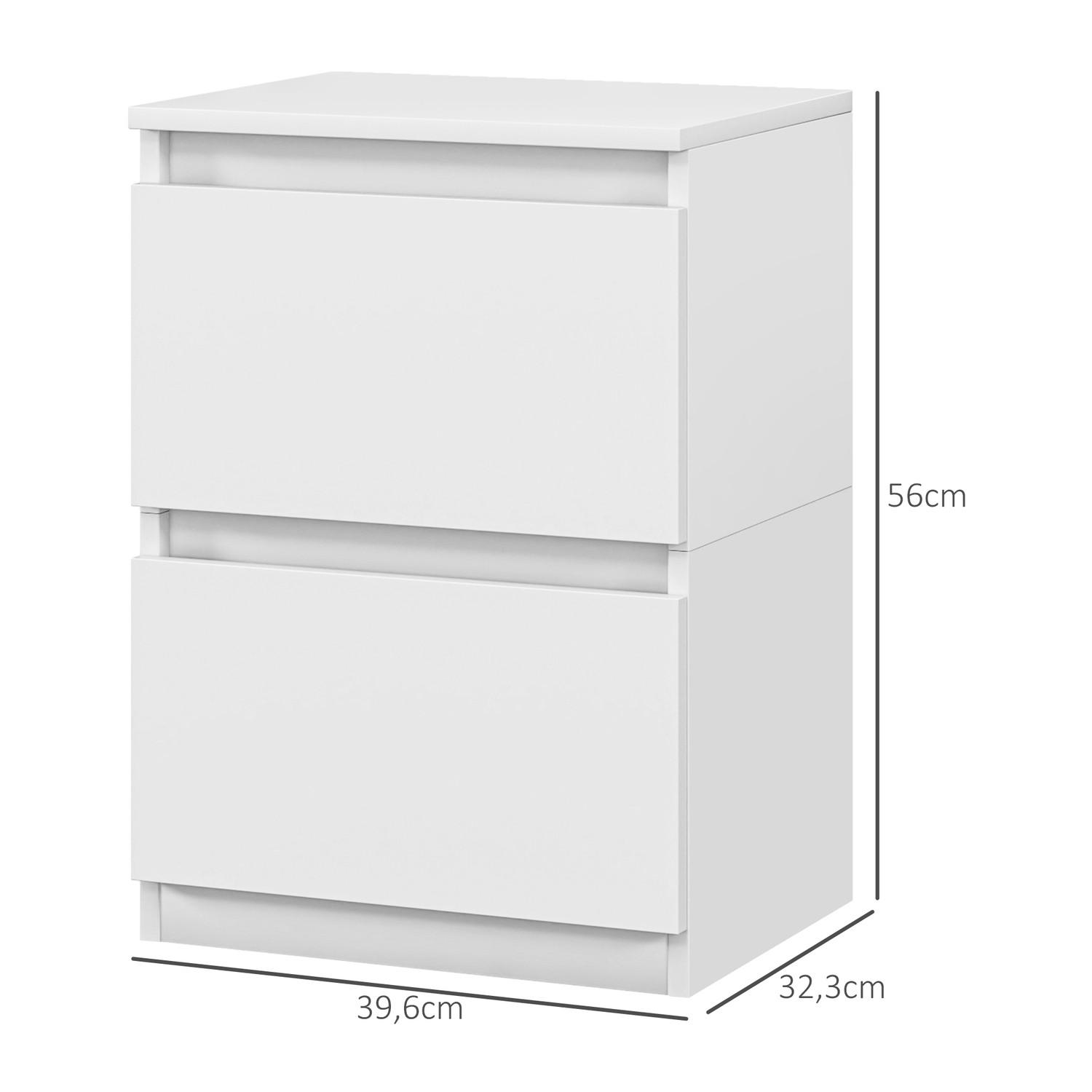 Northio Nachttisch mit 2 Schubladen, Beistelltisch, Nachtschrank mit Stauraum, Nachtkommode für Schlafzimmer, Wohnzimmer, ca. 40 x 32 x 56 cm, Weiß