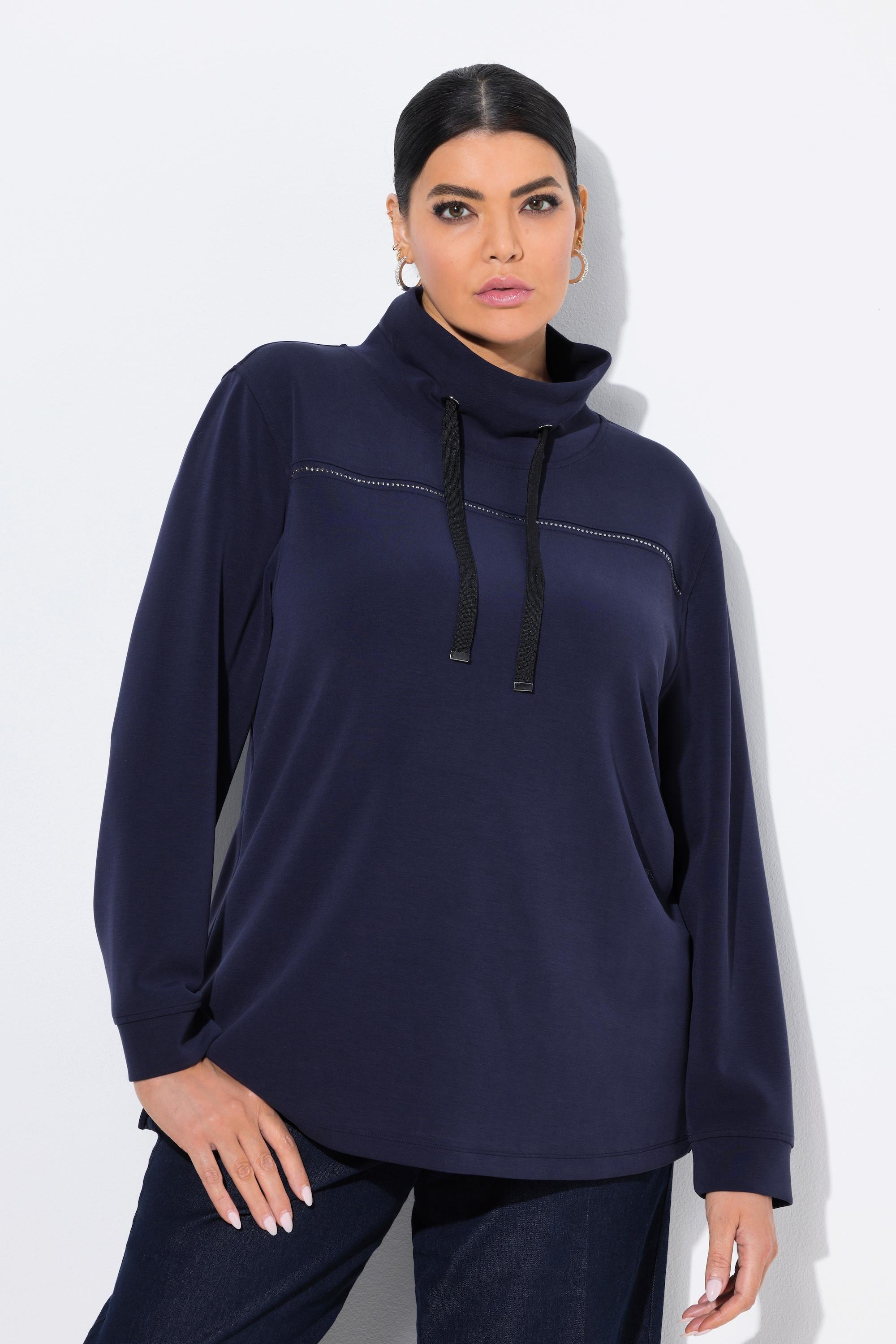 Ulla Popken Sweatshirt, Ziersteine, Classic, Stehkragen, 3/4-Arm