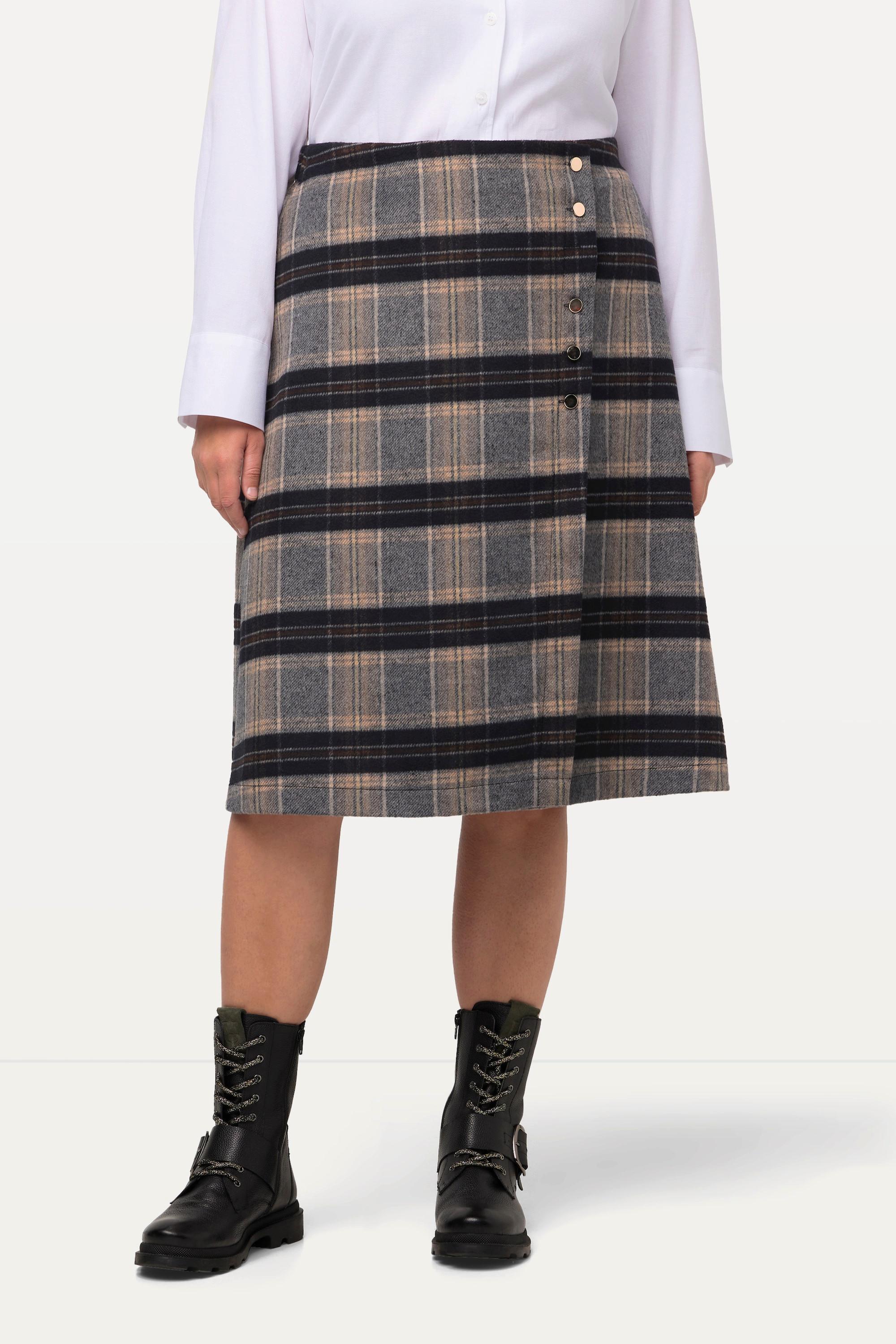 Ulla Popken Landhaus Kilt, Karo, A-Linie, Schmuckknöpfe, Wickeloptik