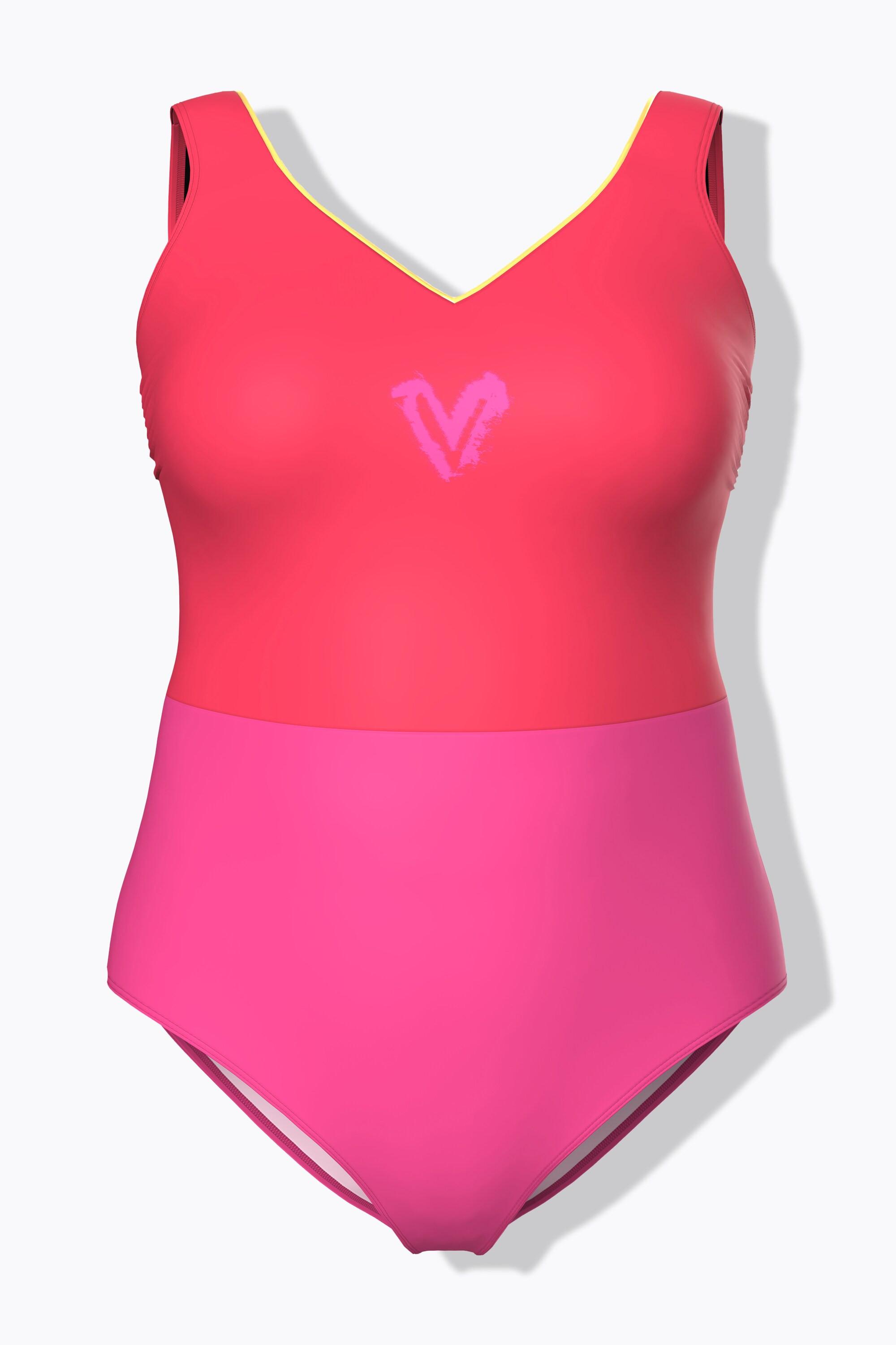 Ulla Popken Badeanzug, Glitzerkante, V-Ausschnitt, ohne Softcups