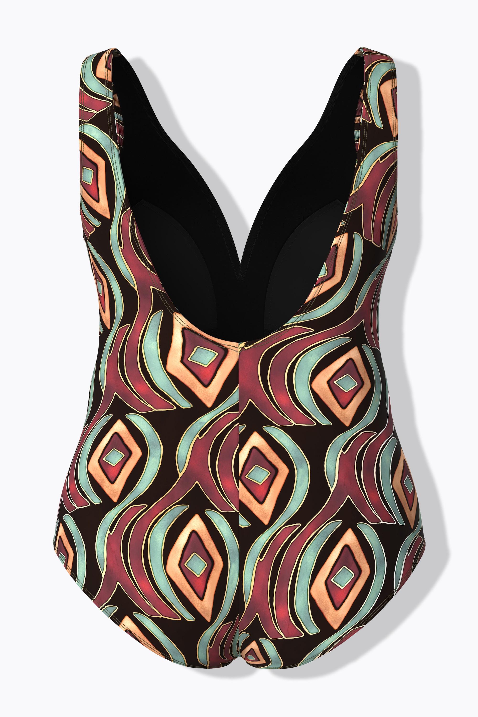 Ulla Popken Badeanzug, grafischer Druck, Softcups, recycelt