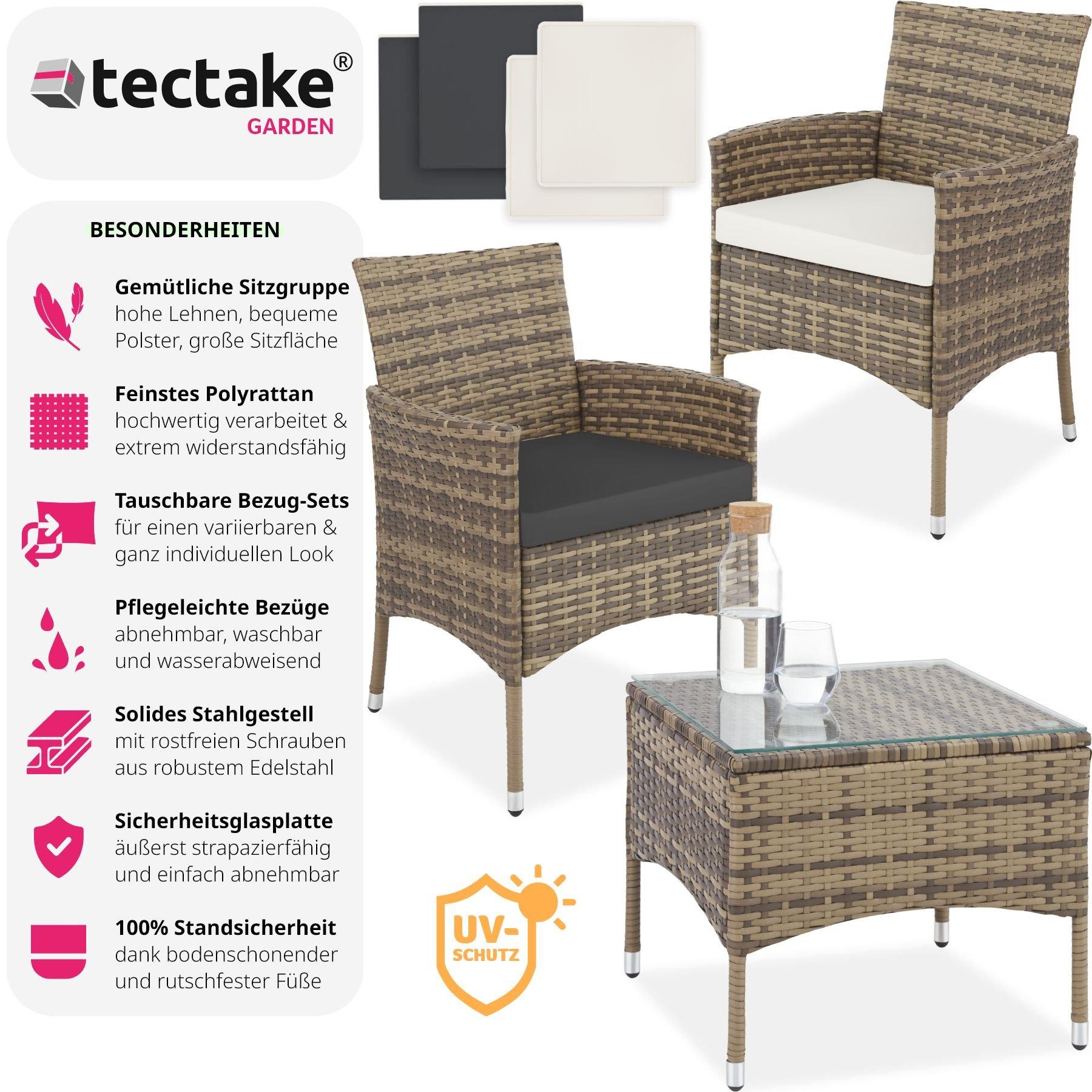 Tectake Rattan Gartenset Luzern 2+1 inkl. Bezüge in 2 Farben