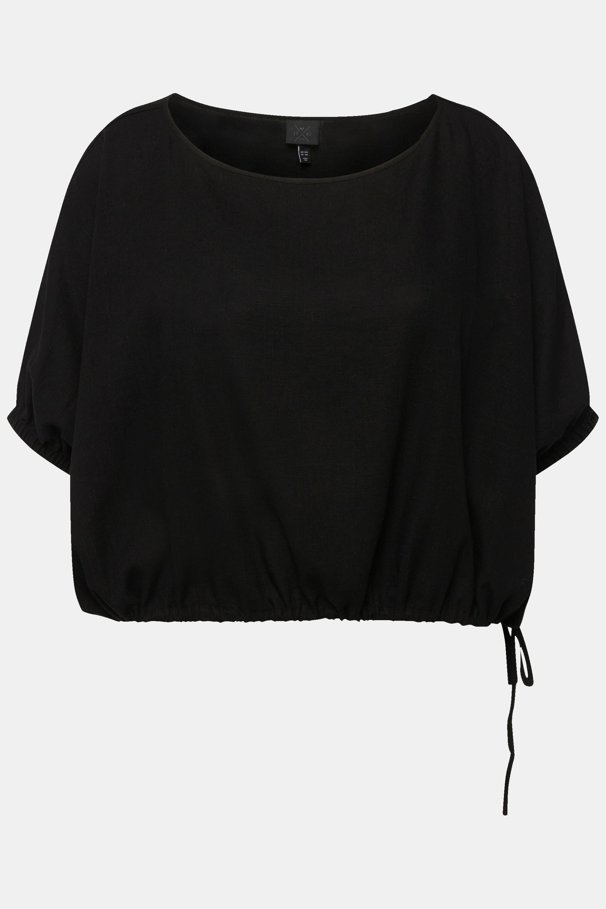 Ulla Popken Leinenmix Oversized Halbarm Bluse mit U-Boot-Ausschnitt