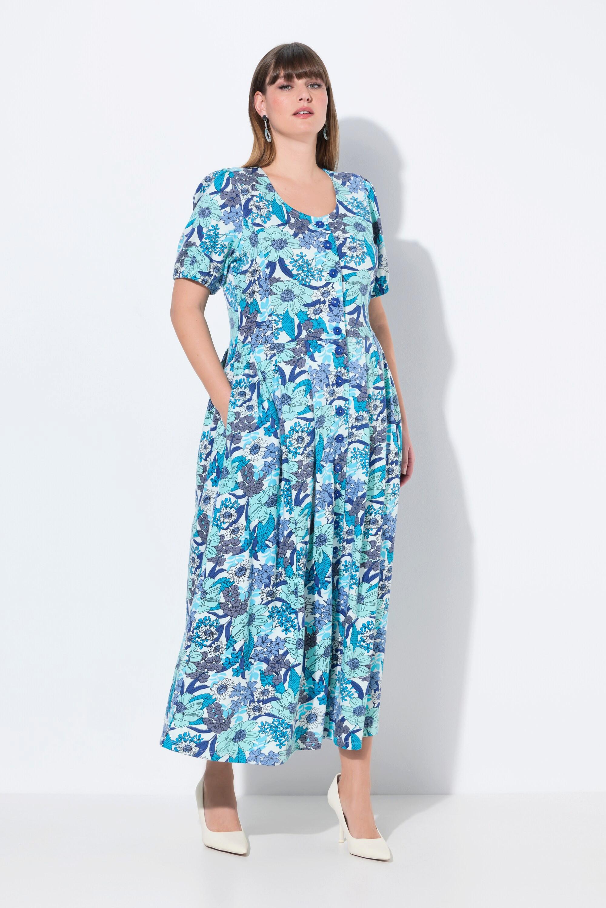 Ulla Popken Jersey Maxikleid Blüten Rundhals Halbarm