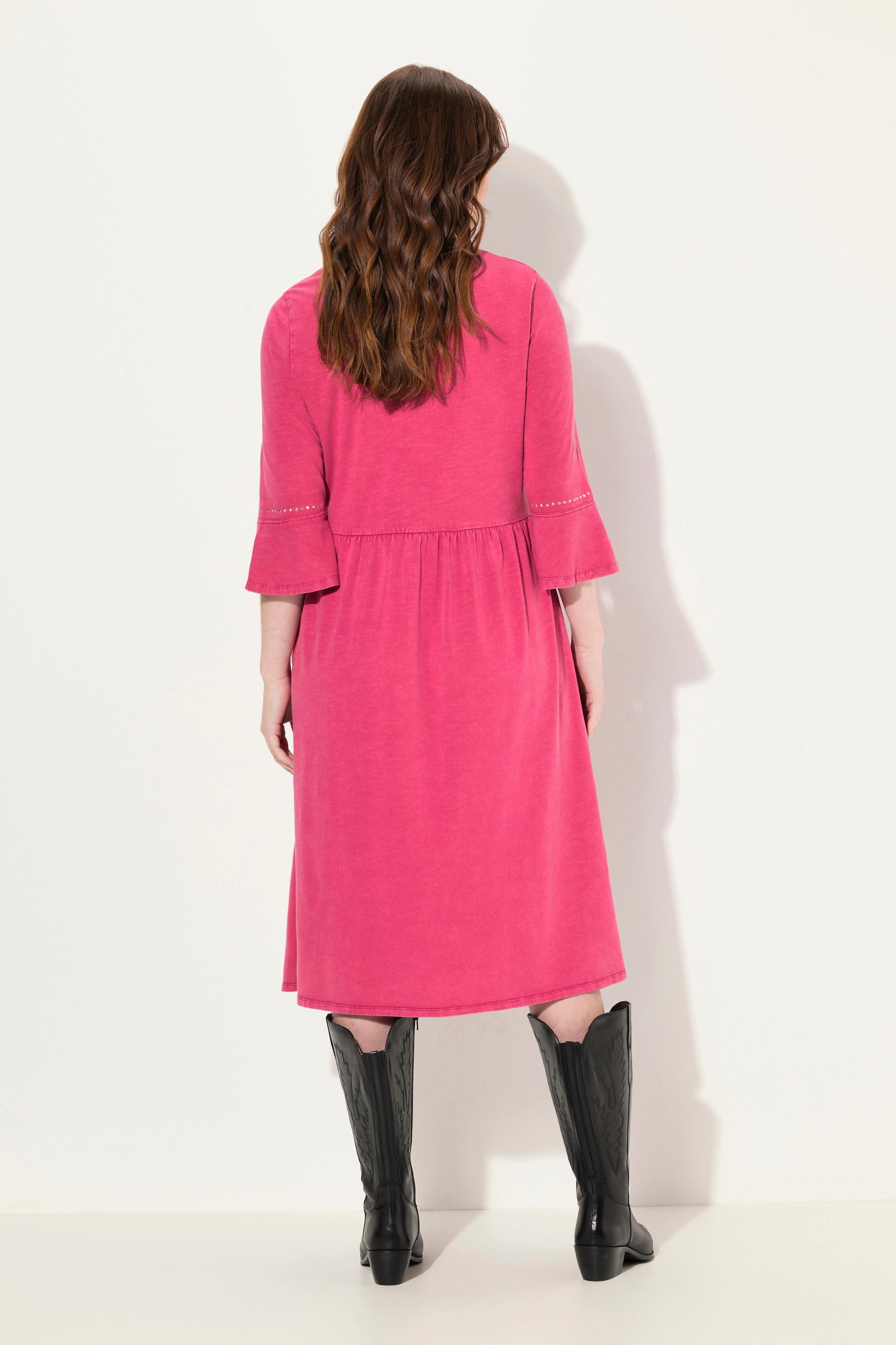 Ulla Popken Jerseykleid A-Linie Rollkanten V-Ausschnitt 3/4-Arm