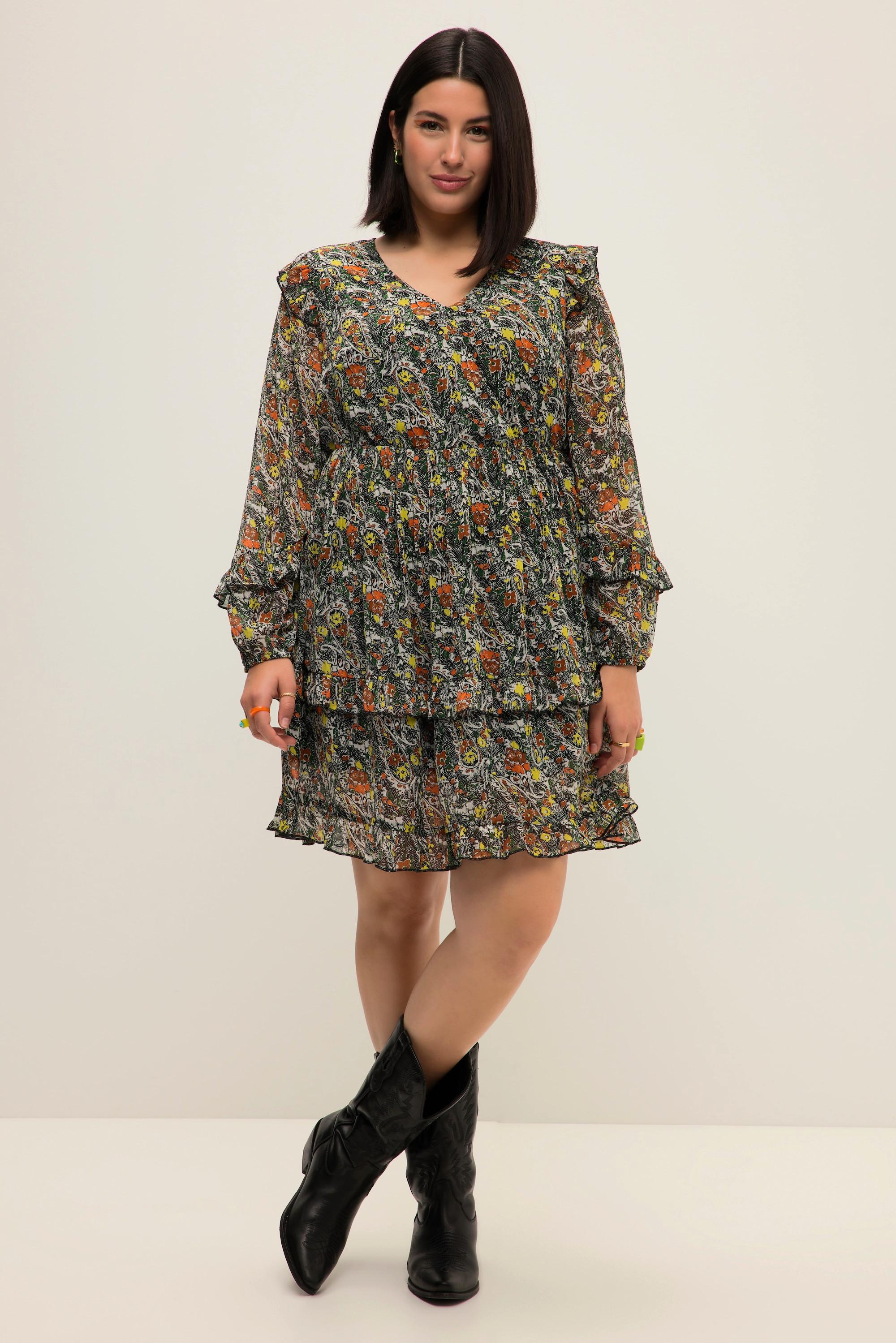 Studio Untold Minikleid A-Linie Paisley Print V-Ausschnitt Volants