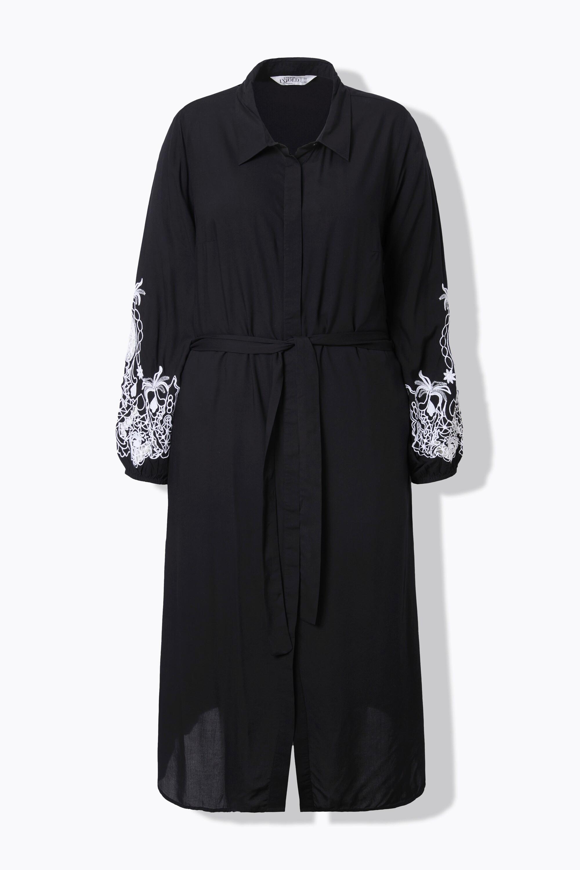 Studio Untold Hemdblusen Midikleid A-Linie bestickte Puffärmel