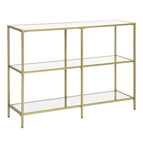 Pricenet Eleganter goldener Konsolentisch mit 3 Regalen und Glasplatten