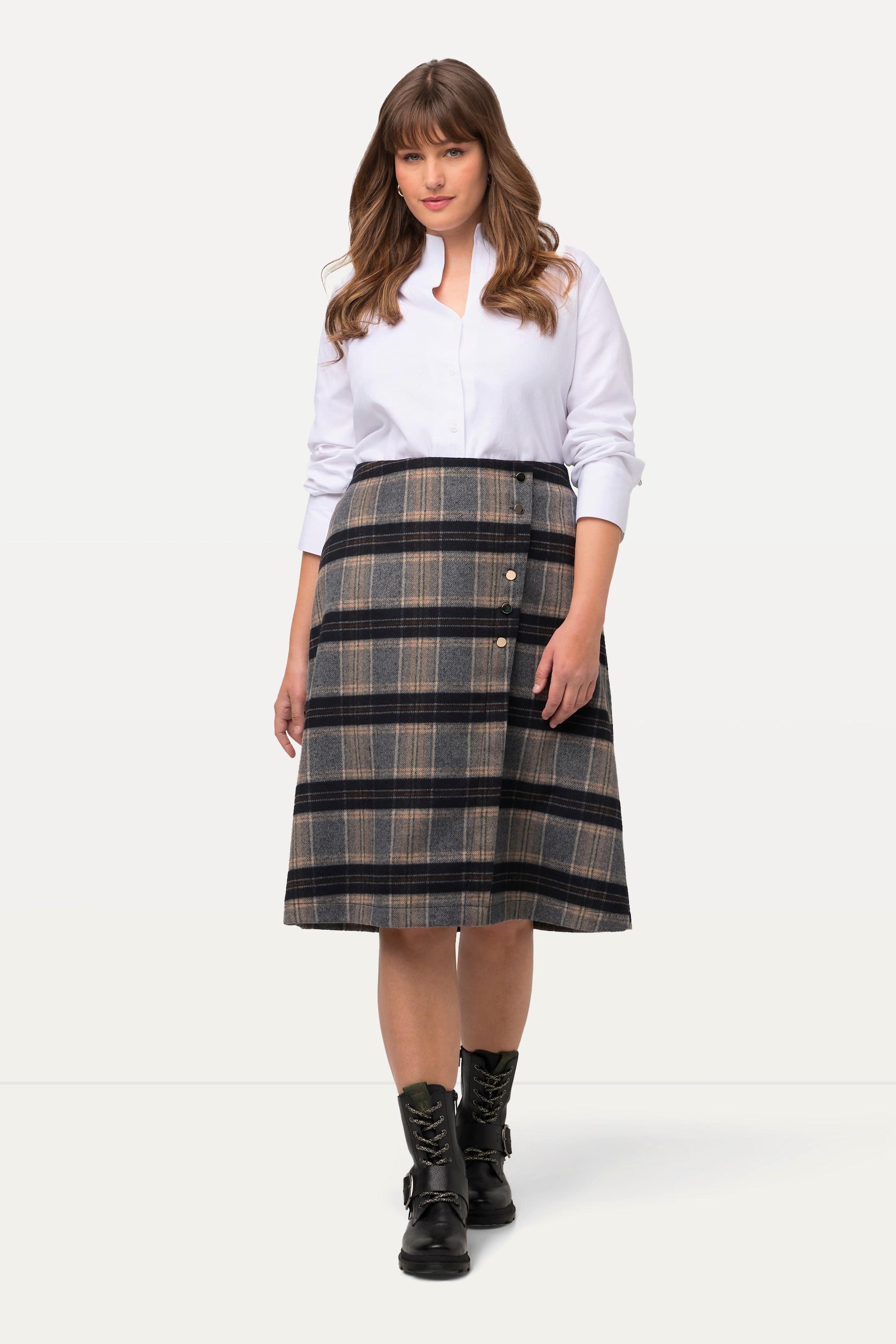 Ulla Popken Landhaus Kilt, Karo, A-Linie, Schmuckknöpfe, Wickeloptik