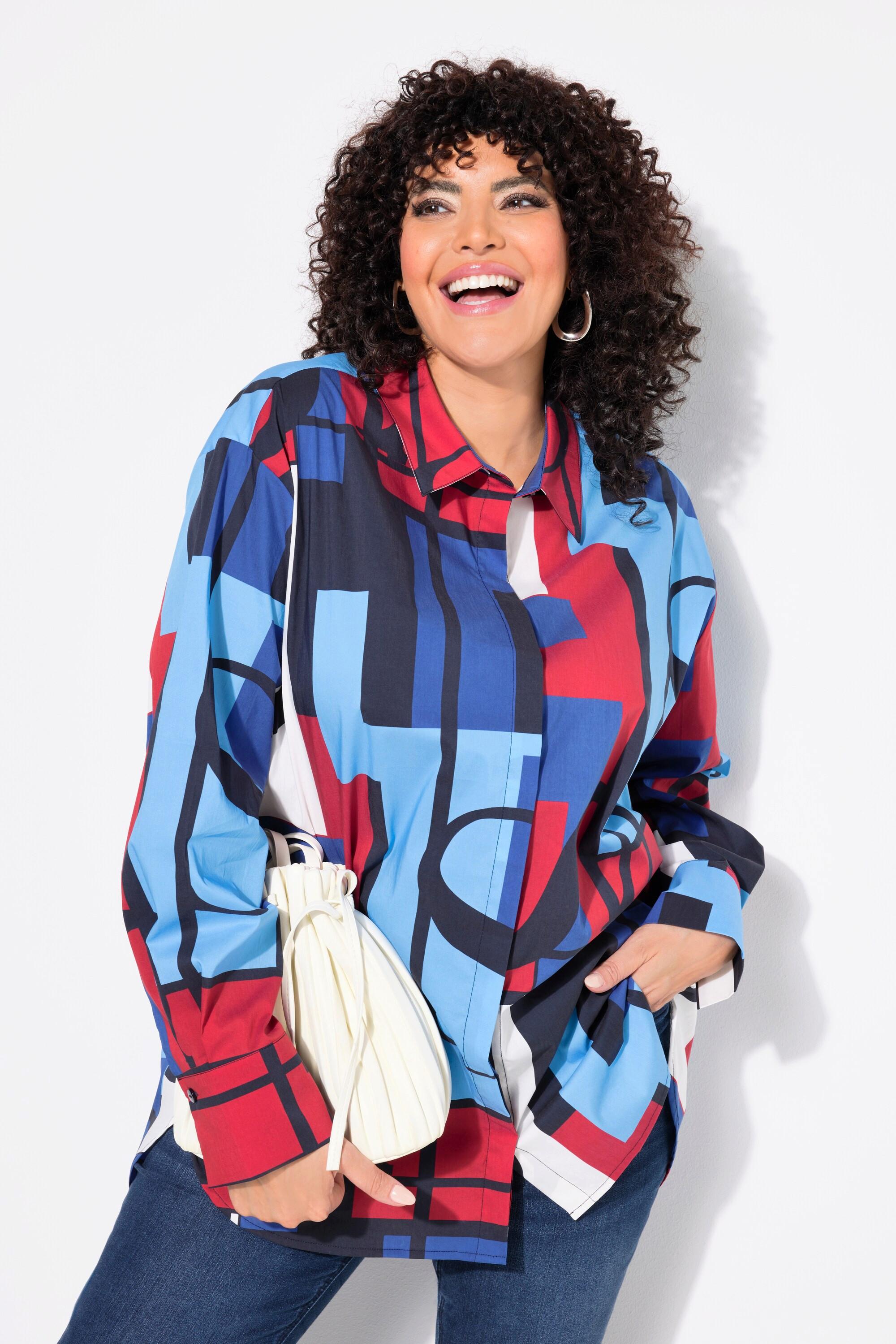 Ulla Popken Hemdbluse, Oversized, Hemdkragen, Langarm marine