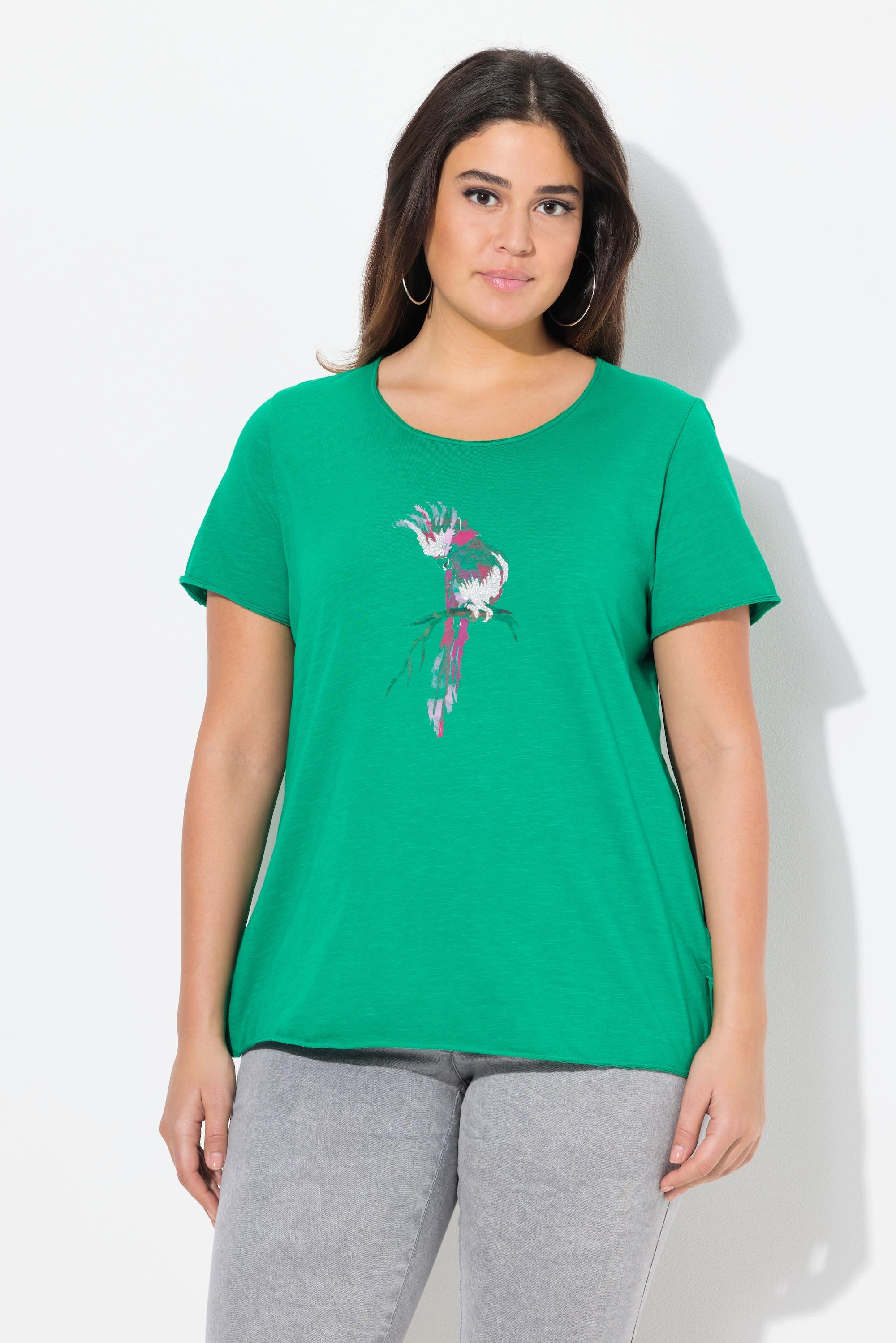 Ulla Popken Classic Papagei Print Rundhals Halbarm T-Shirt