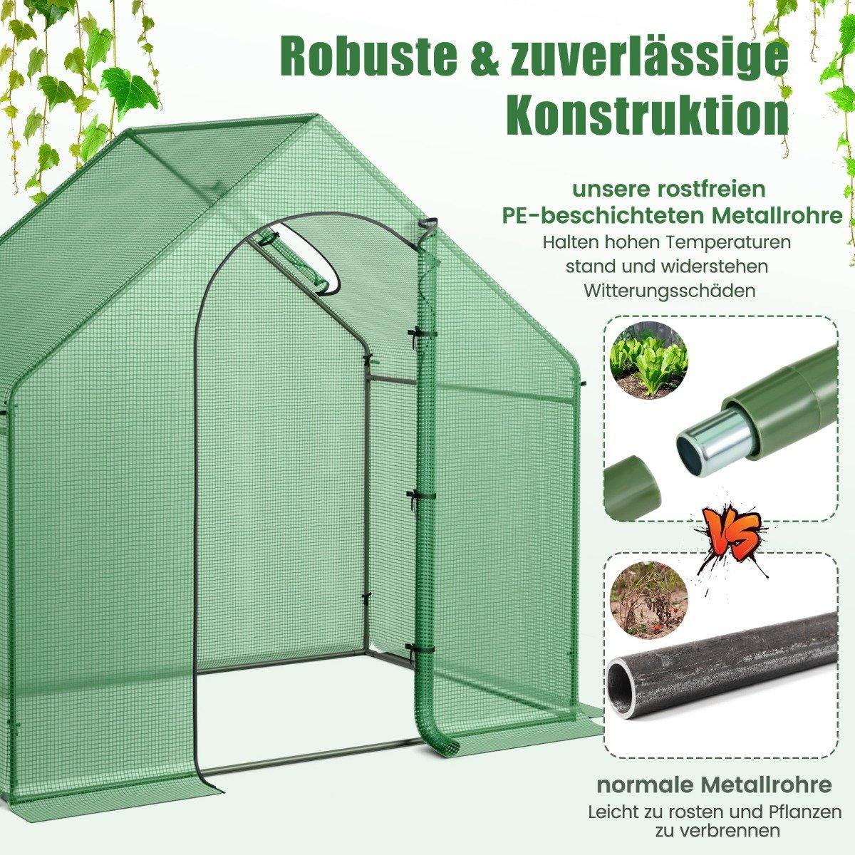 Northio Begehbarer Gewächshaus mit PE-Abdeckung & Roll-Up Reißverschluss-Tür & Fenster Foliengewächshaus