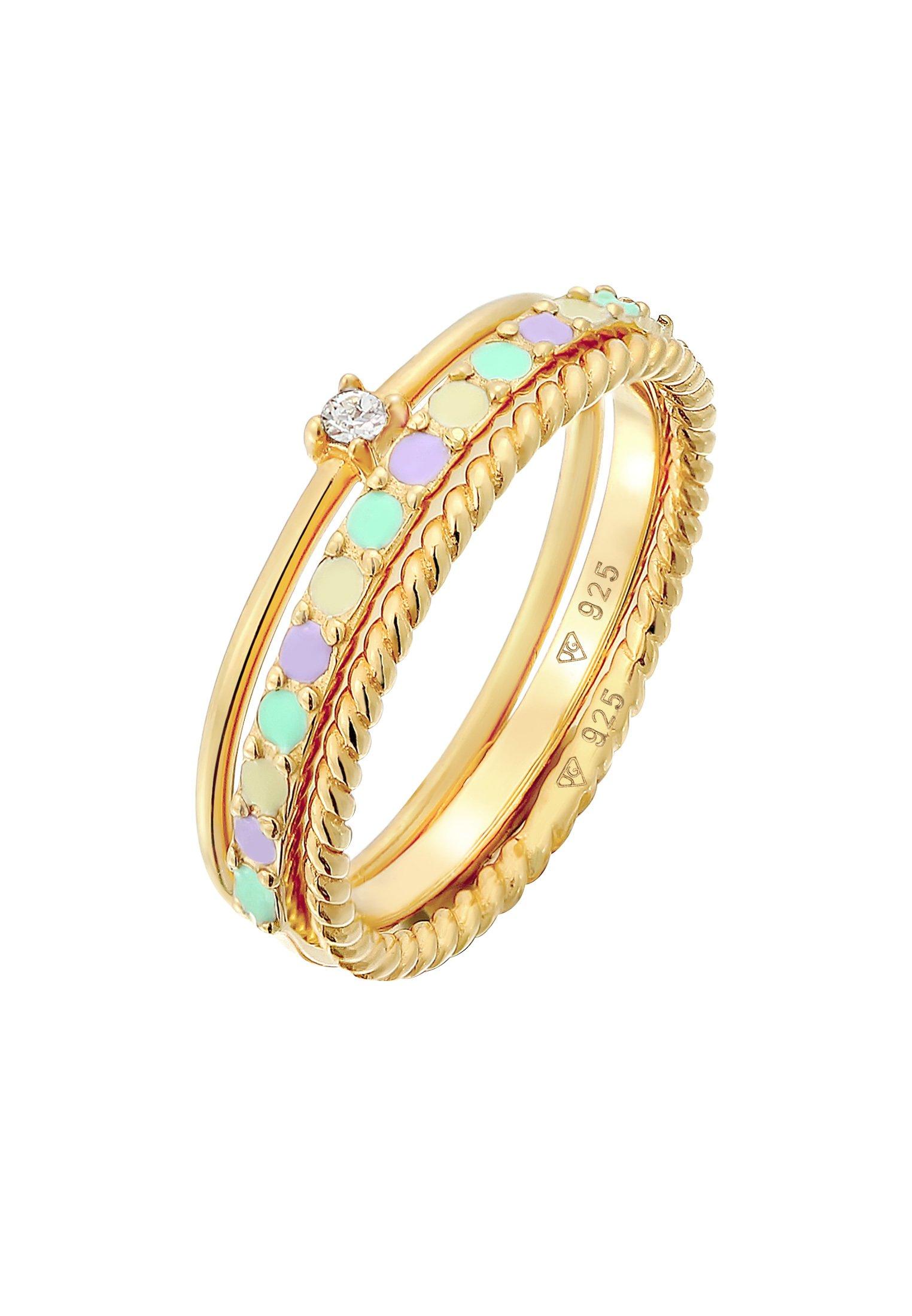 Elli Ring Multi-Color Emaille Kristall 3Er Set