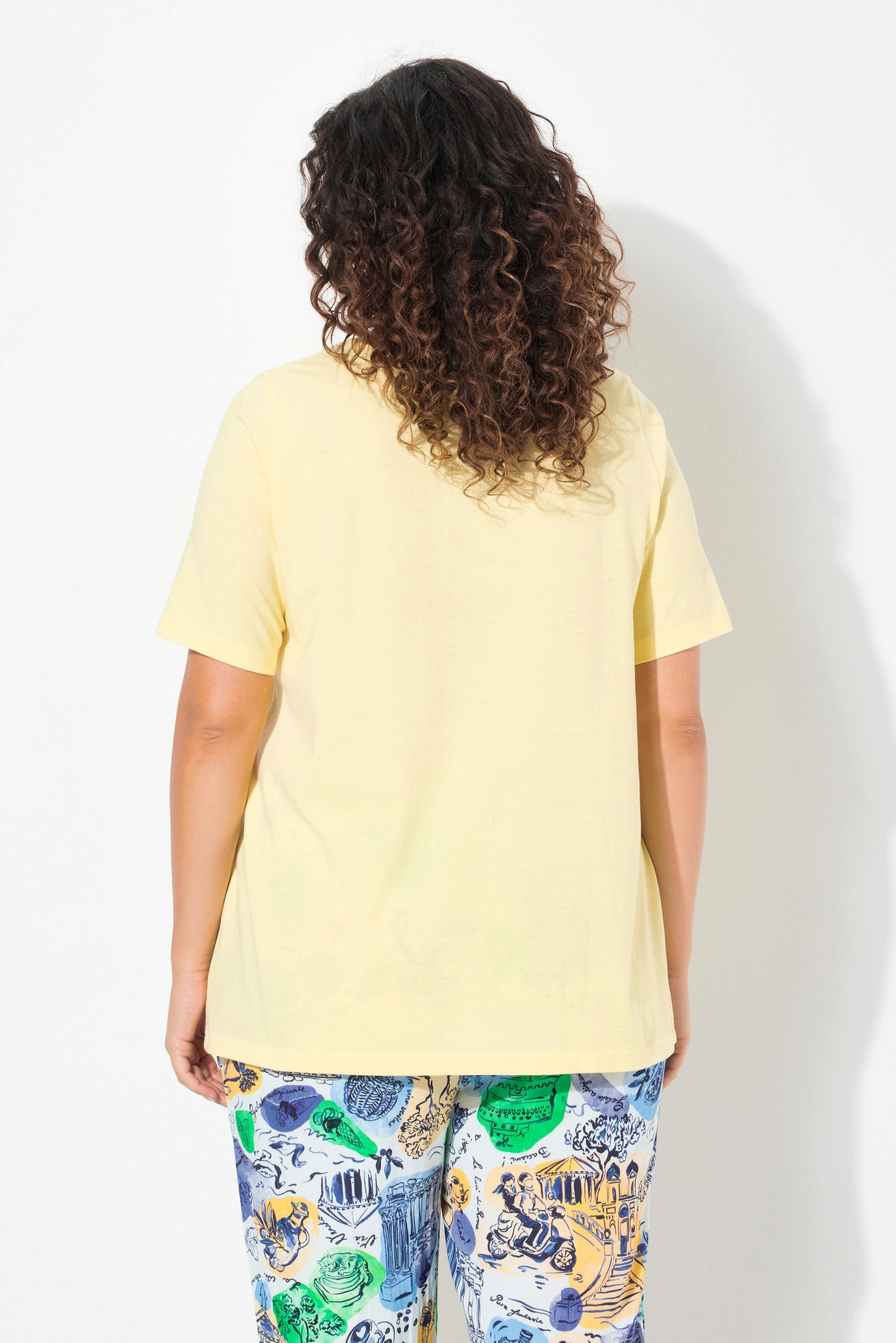 Ulla Popken T-Shirt Stickerei A-Linie Halbarm V-Ausschnitt