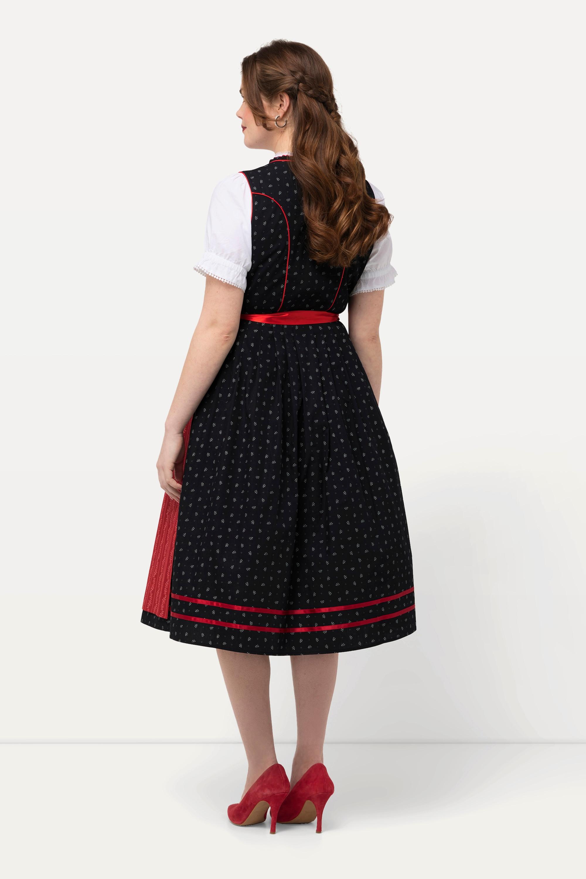 Ulla Popken Dirndl Blütenstickerei Carree-Ausschnitt Ärmellos