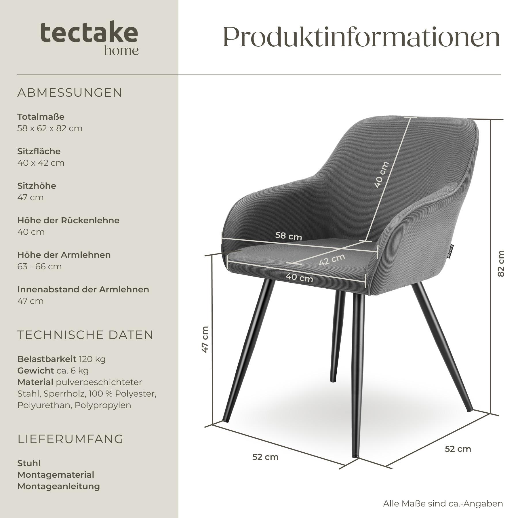 Tectake Stuhl Marilyn, Cordoptik, gepolstert