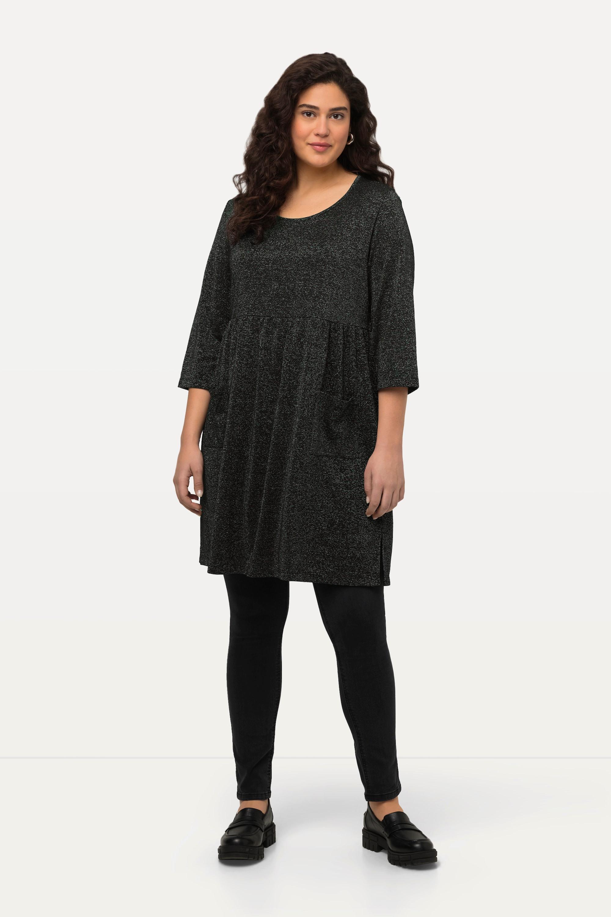 Ulla Popken Longshirt Metallic Effekt A-Linie Rundhals 3/4 Arm
