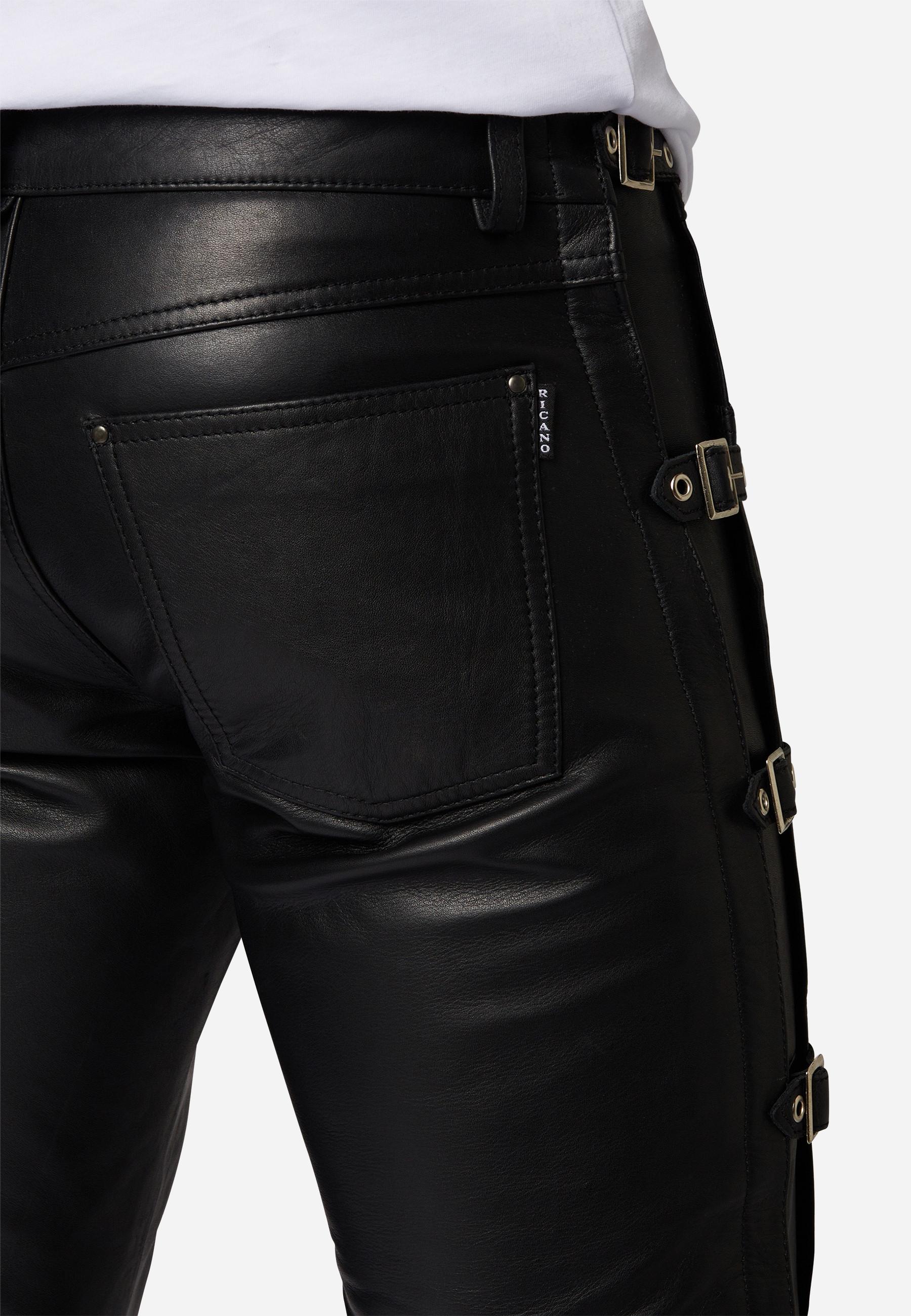 RICANO Lederhose Buckle mit Schnallengürteln und klassischem 5-Pocket-Stil