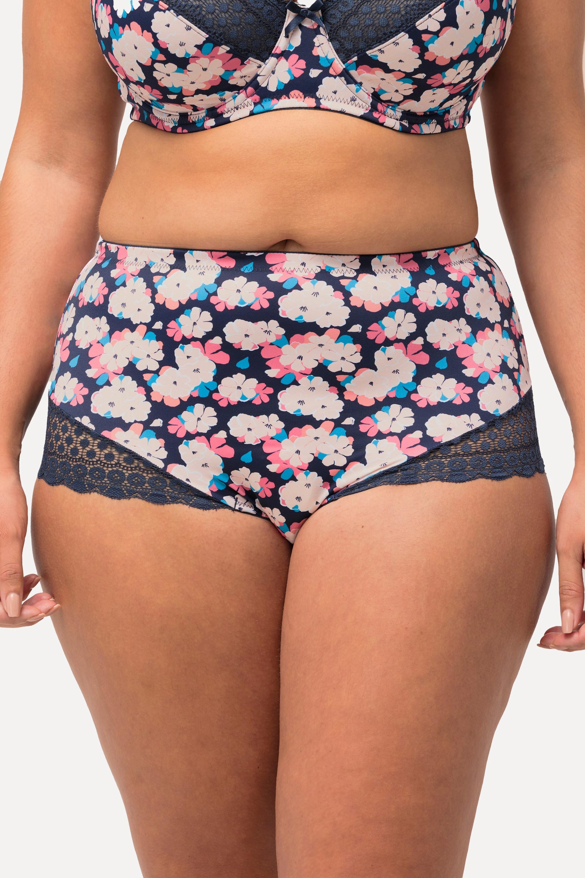 Ulla Popken Midislip, Blumenmuster, Spitze, Mikrofaser
