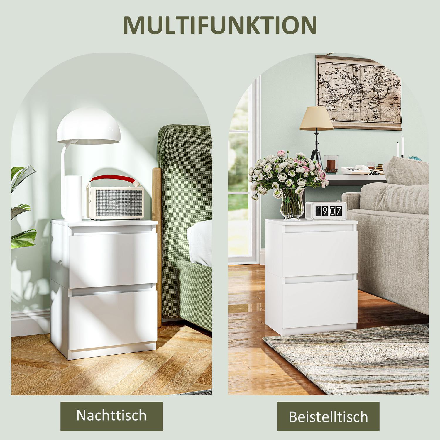 Northio Nachttisch mit 2 Schubladen, Beistelltisch, Nachtschrank mit Stauraum, Nachtkommode für Schlafzimmer, Wohnzimmer, ca. 40 x 32 x 56 cm, Weiß