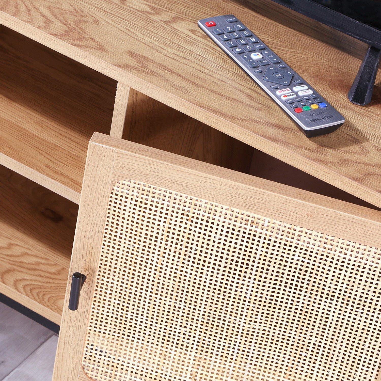 Calicosy TV-Möbel mit 2 Türen, Rattangeflecht und 2 Ablagen - L120cm
