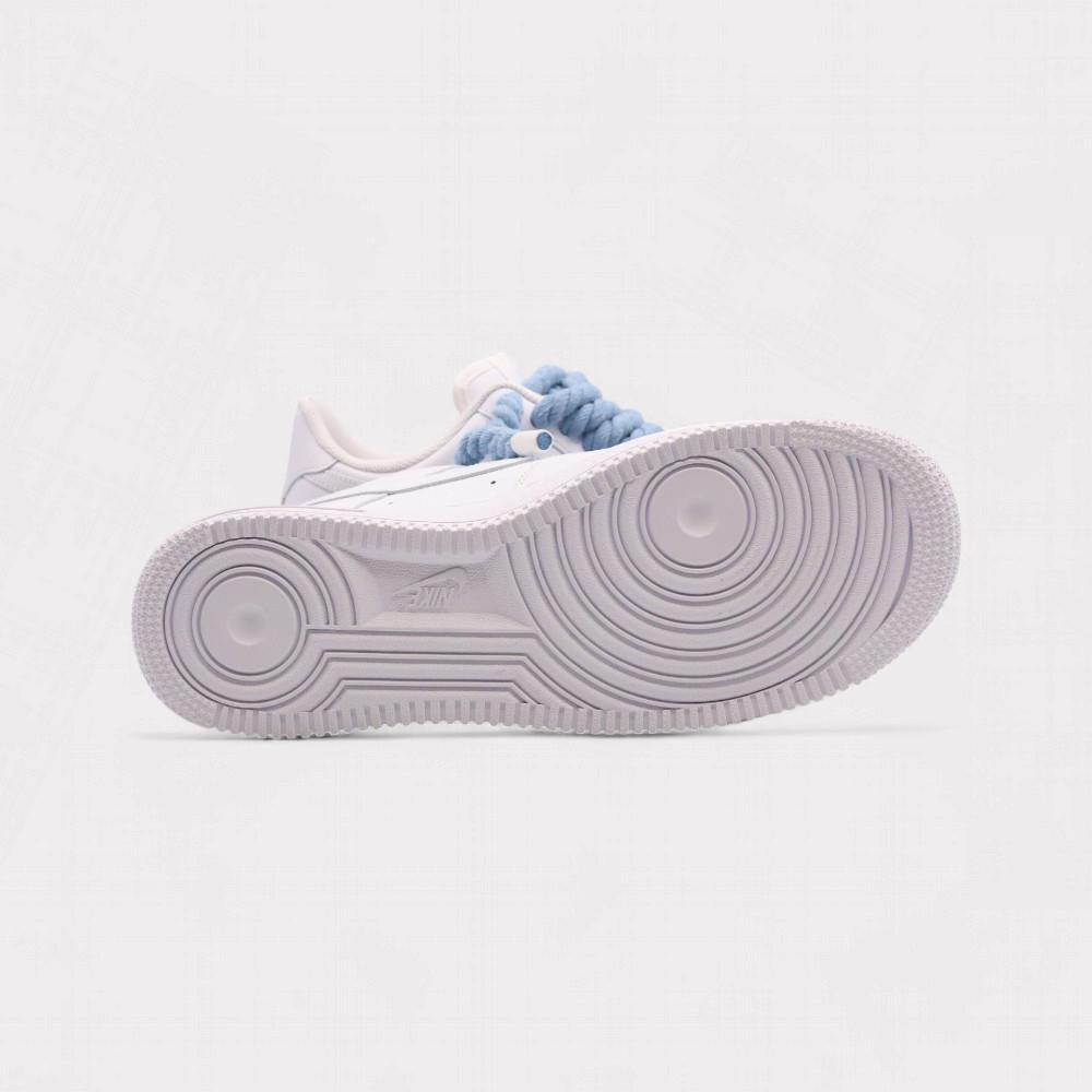 NIKE Air Force 1 White - Rope Lace Light Blue