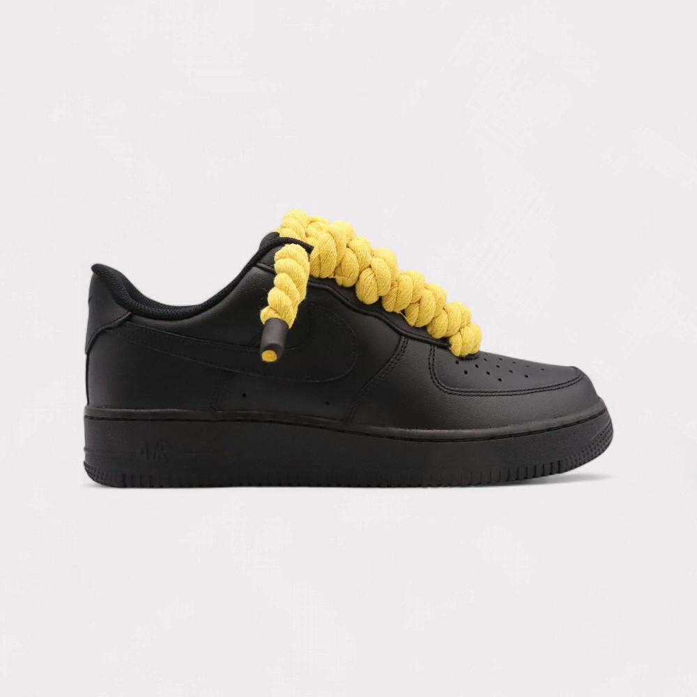 NIKE Air Force 1 Black - Rope Lace Yellow