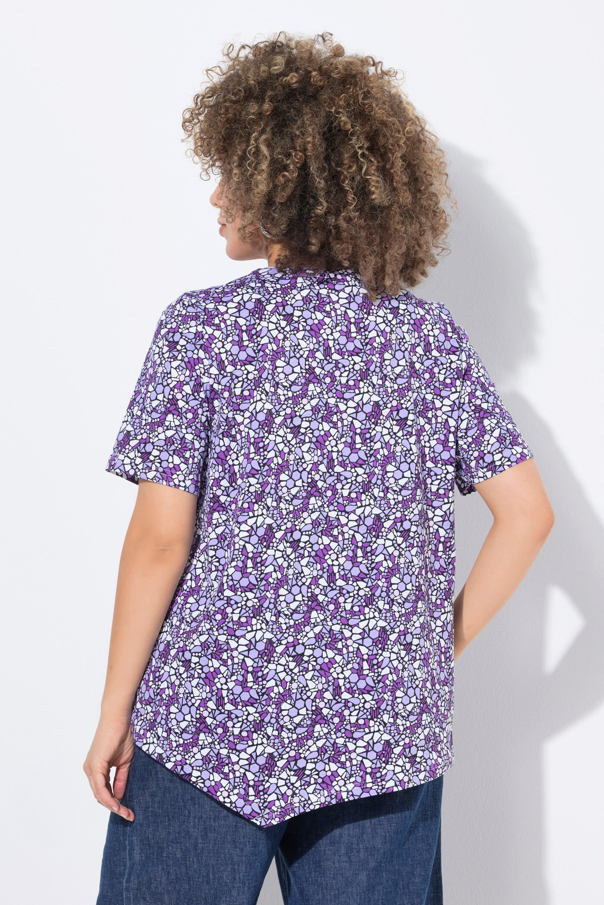 Ulla Popken T-Shirt Zipfelsaum A-Linie Biesen Rundhals Halbarm