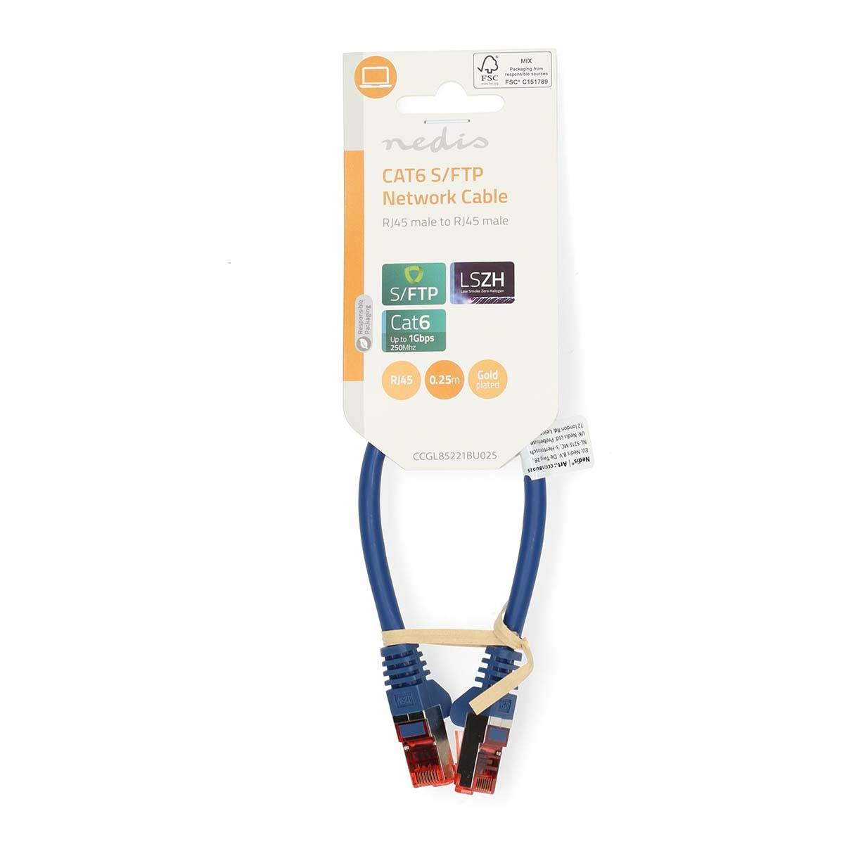 Nedis CAT6-Netzwerkkabel | RJ45-Stecker | RJ45-Stecker | S/FTP | 0,25m | Rund | LSZH | Blau | Etikett