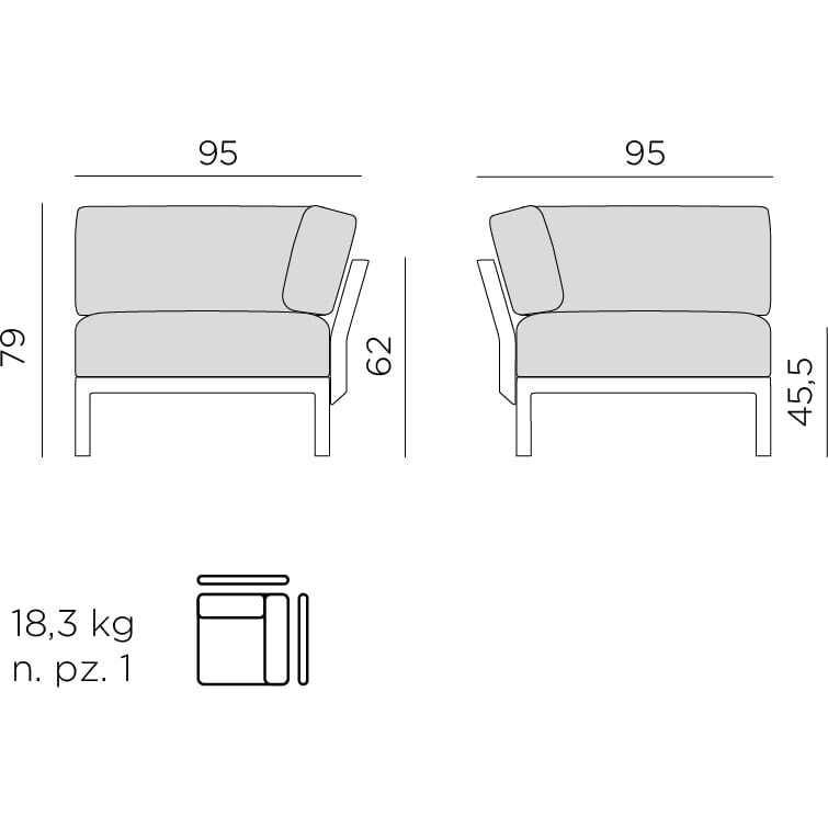 NARDI outdoor Gartenlounge-Eckelement Maximo weissgrau