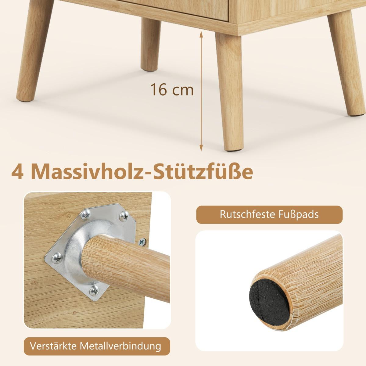 Northix Rattan Nachttisch mit Schublade & Schrank Nachtschrank im Boho-Stil Beistelltisch Sofatisch