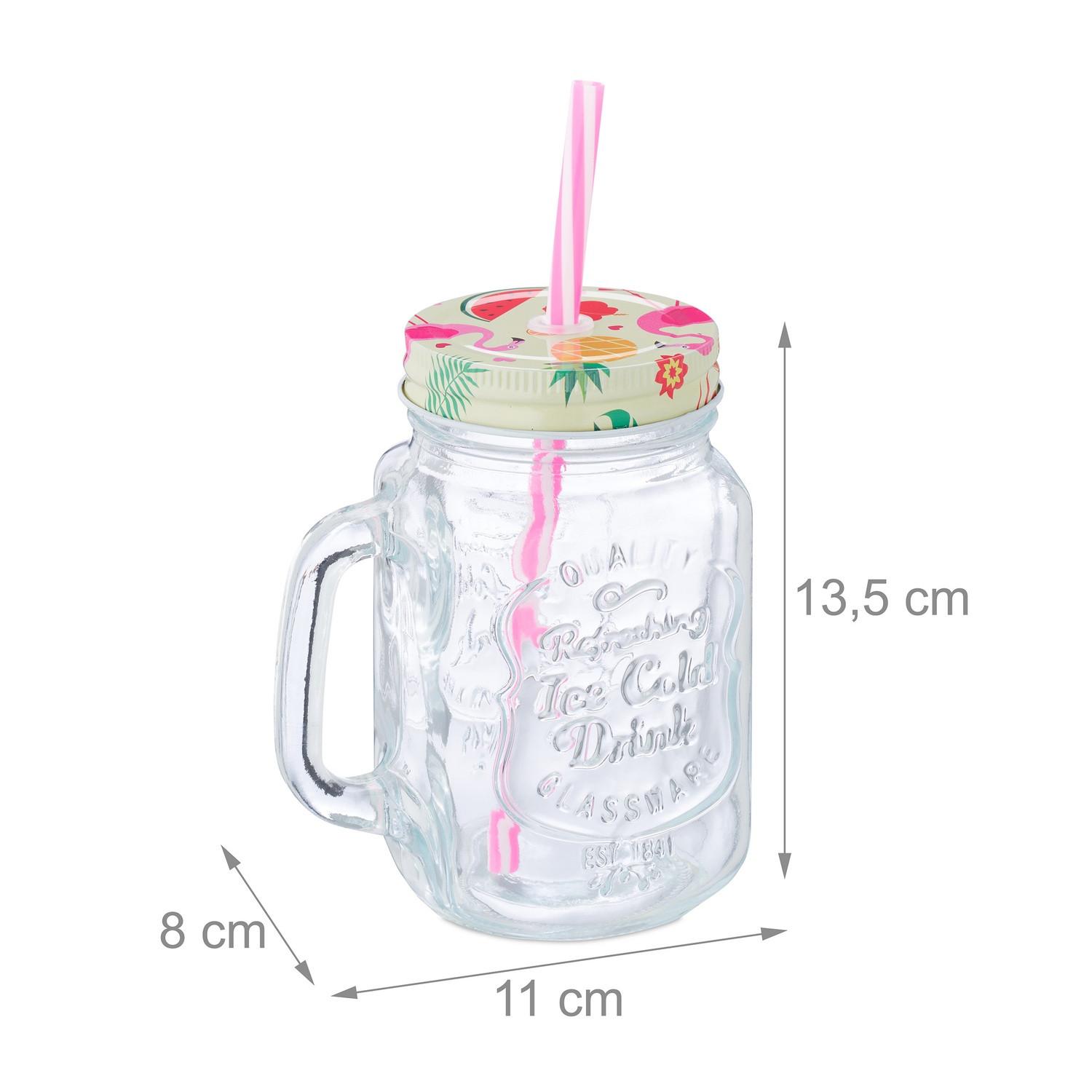 Northix Set mit 8 Trinkgläsern mit Deckel Flamingo