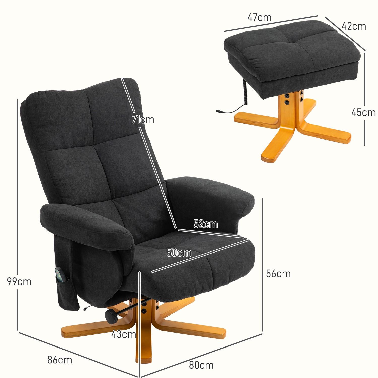 Northio Relaxsessel mit Fußhocker, Stauraum, Elektrischer Massagesessel mit Liegefunktion, Drehbarer Fernsehsessel mit Seitentasche, Fernbedienung, Holzrahmen, Polyester, Schwarz