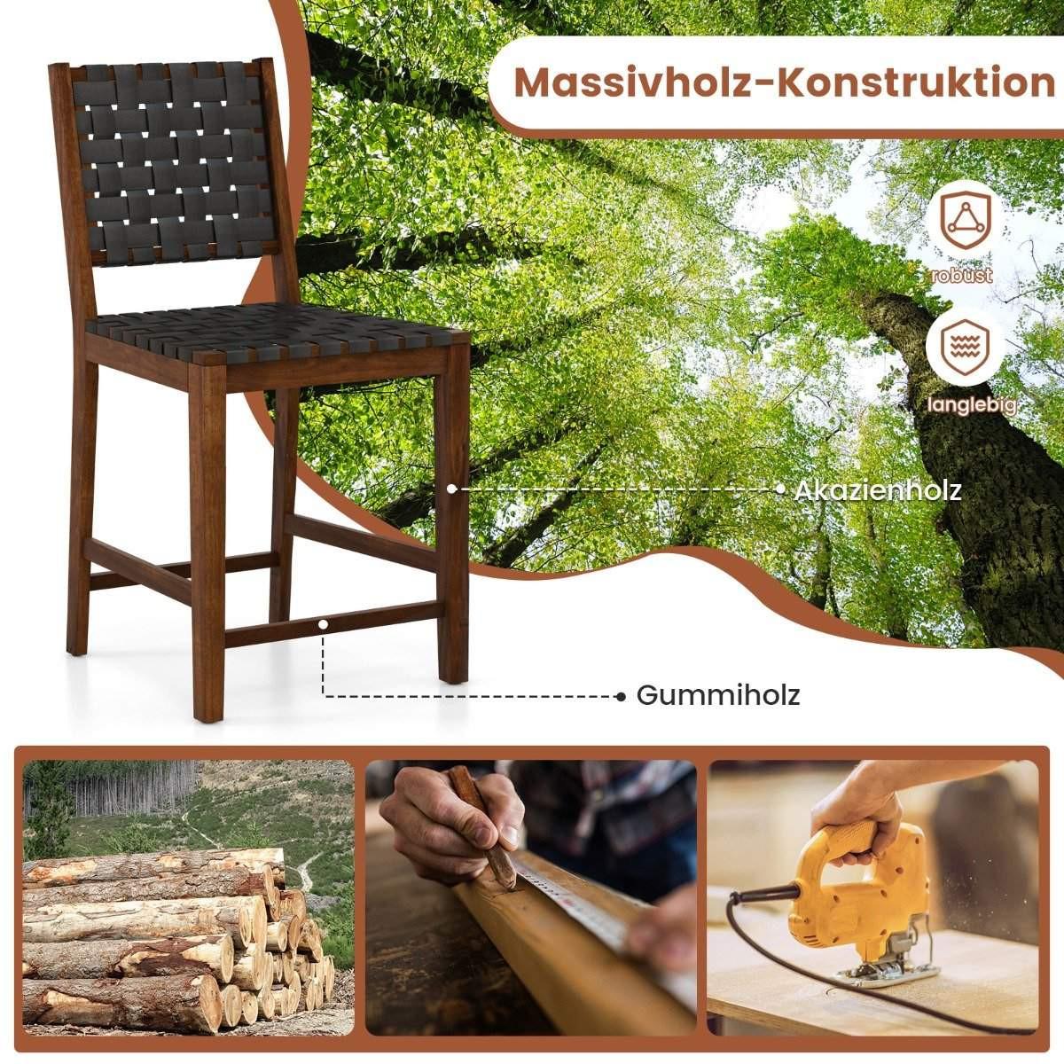 Northix 2er Set Esszimmerstühle mit Gewebter Rückenlehne Holzstuhl bis 150 kg Belastbar Schwarz