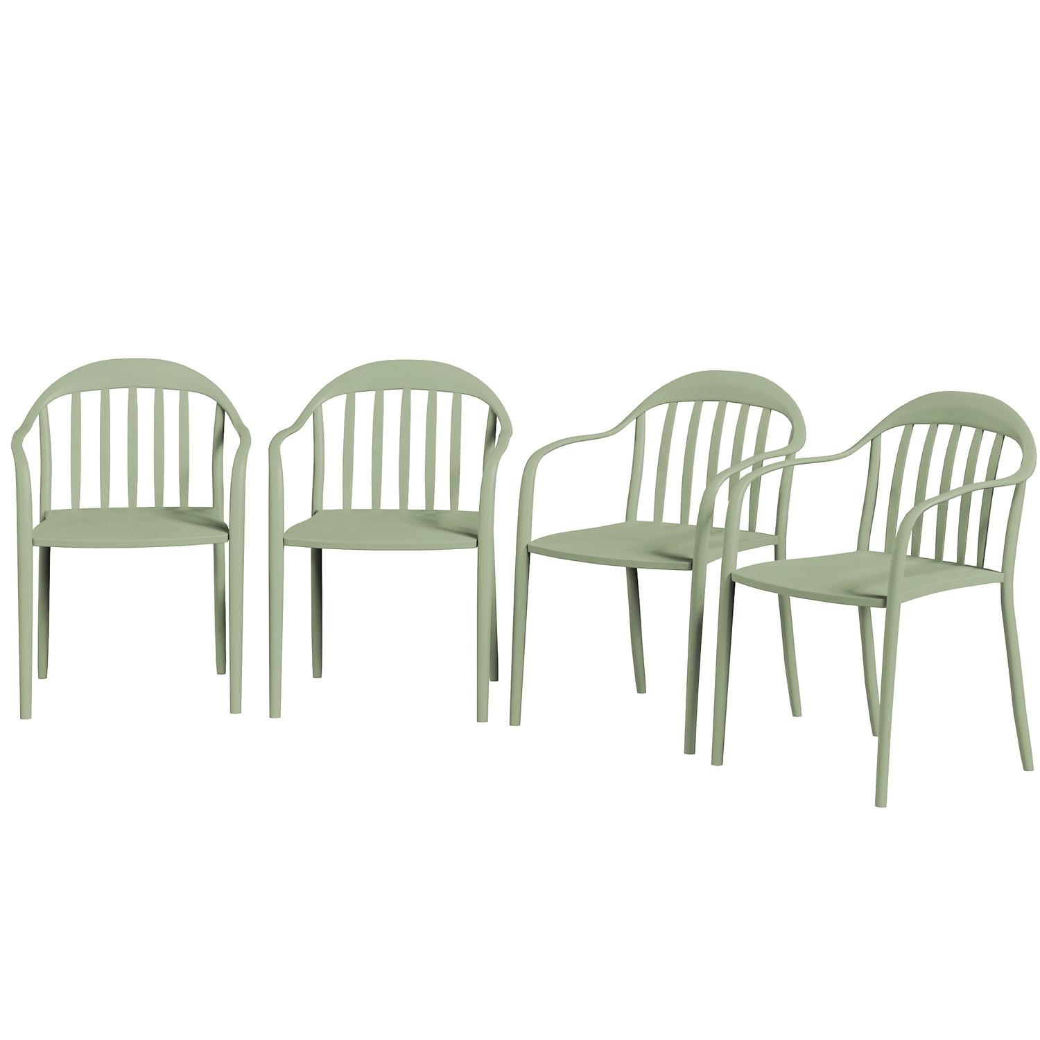 Northio Gartenstuhl 4er Set wetterfest Gartenstühle aus Kunststoff Stapelstuhl mit Armlehne Rückenlehne stapelbar Terrassenstuhl bis 120 kg belastbar Gartenmöbel für Hinterhof, Garten, Balkon Grün Aosom