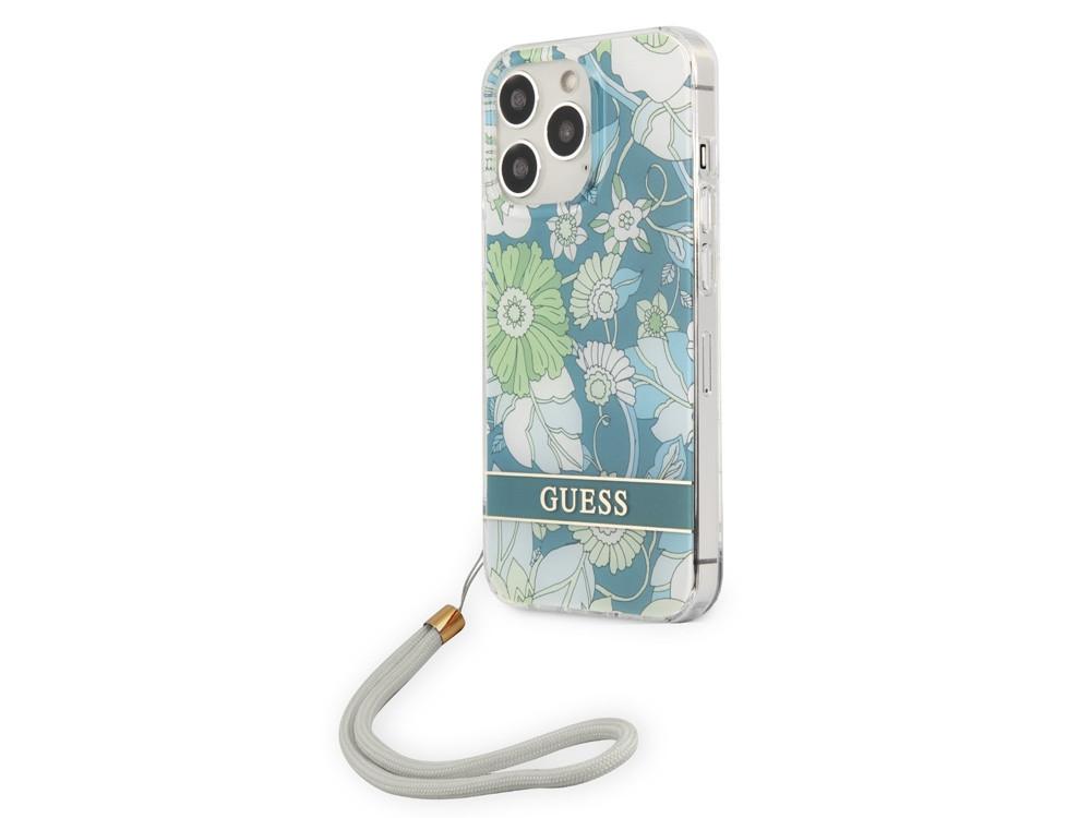 GUESS Hülle iPhone 13 Pro Flowers + Nylonkette