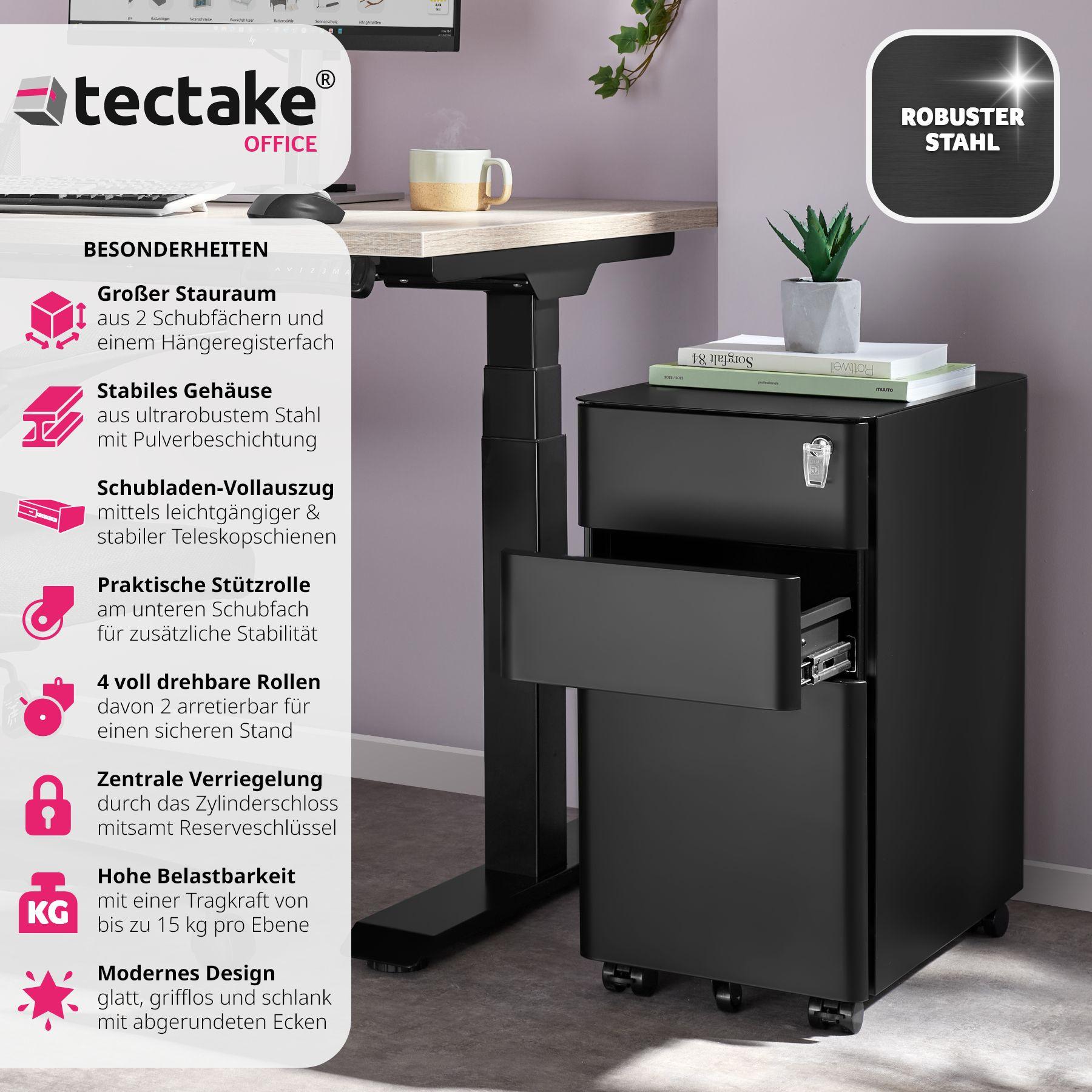 Tectake Aktenrollschrank Parvus, 2 Schubladen, 1 Hängeregister