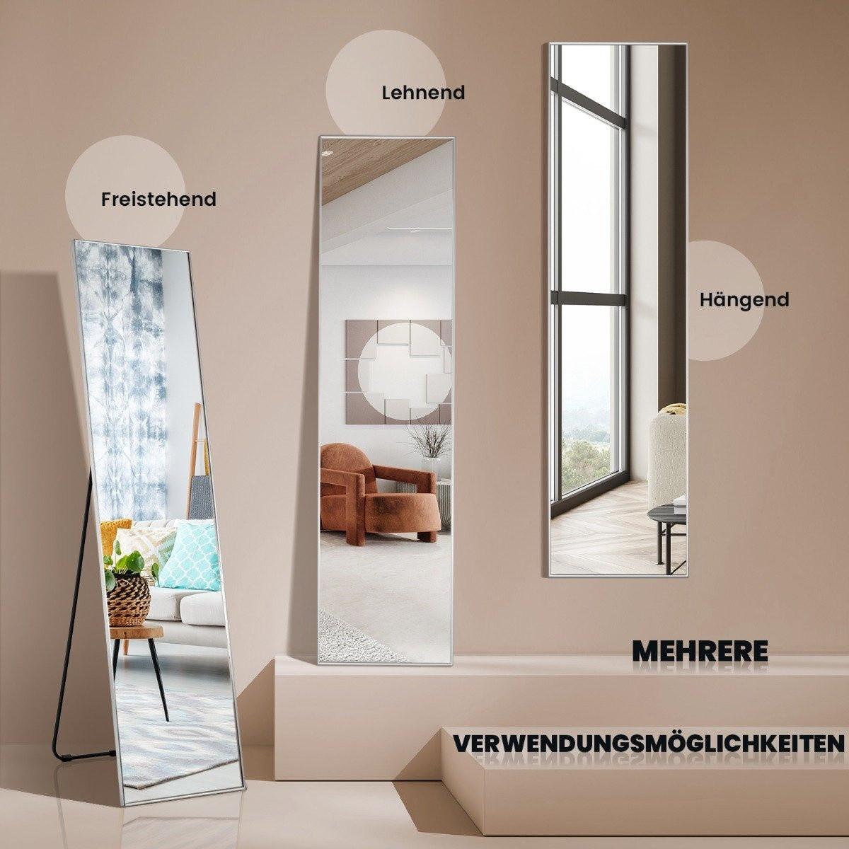 B2X Ganzkörperspiegel 2 in 1 Standspiegel & Wandspiegel aus bruchsicherem Glas Silber