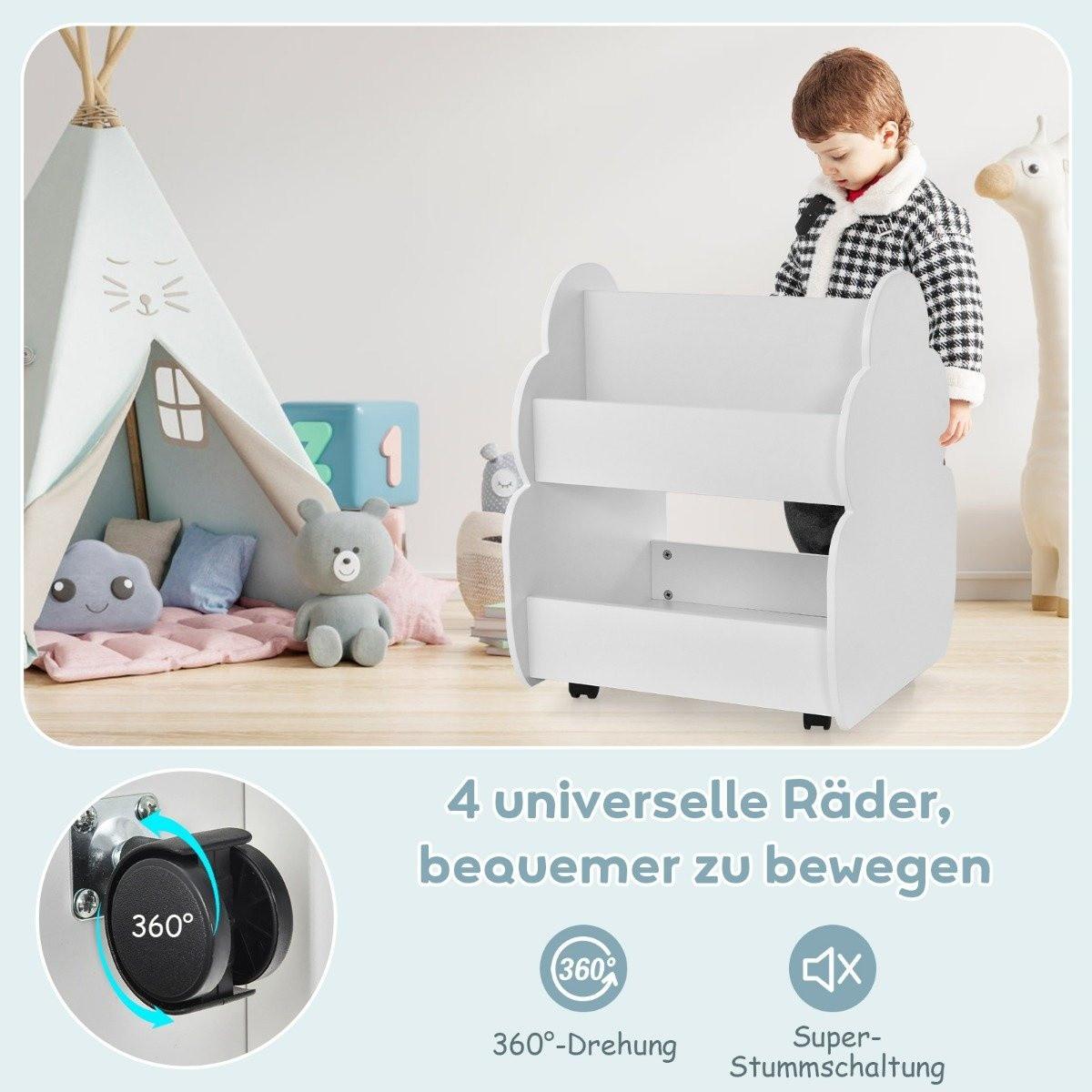 Northix Kinder-Bücherregal auf Rollen Kinderregal mit Geräumigem Stauraum Weiß