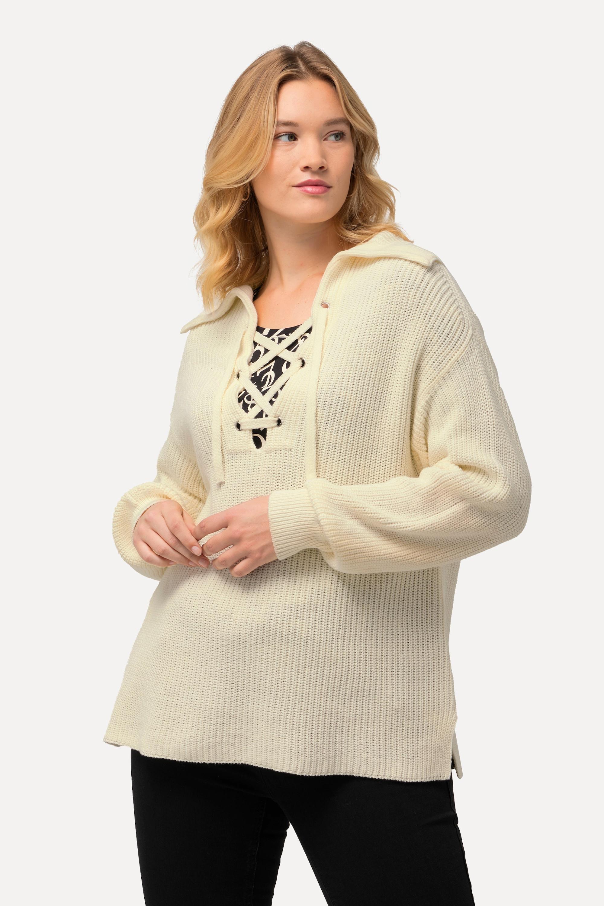 Ulla Popken Pullover, Strukturstrick, Matrosenkragen, Langarm