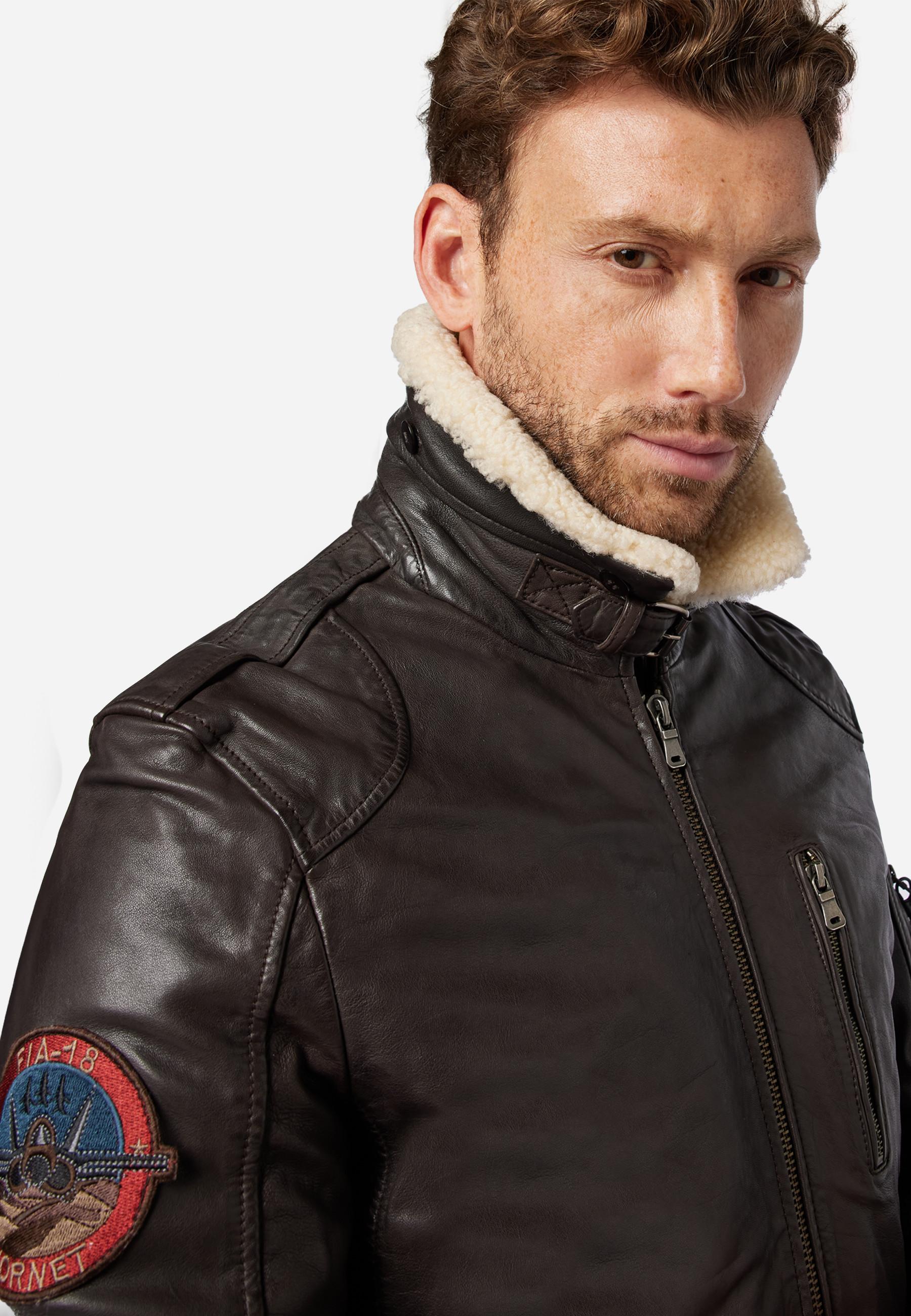 RICANO Lederjacke TG-1011 - Piloten Stil mit Fellkragen aus Lammfell