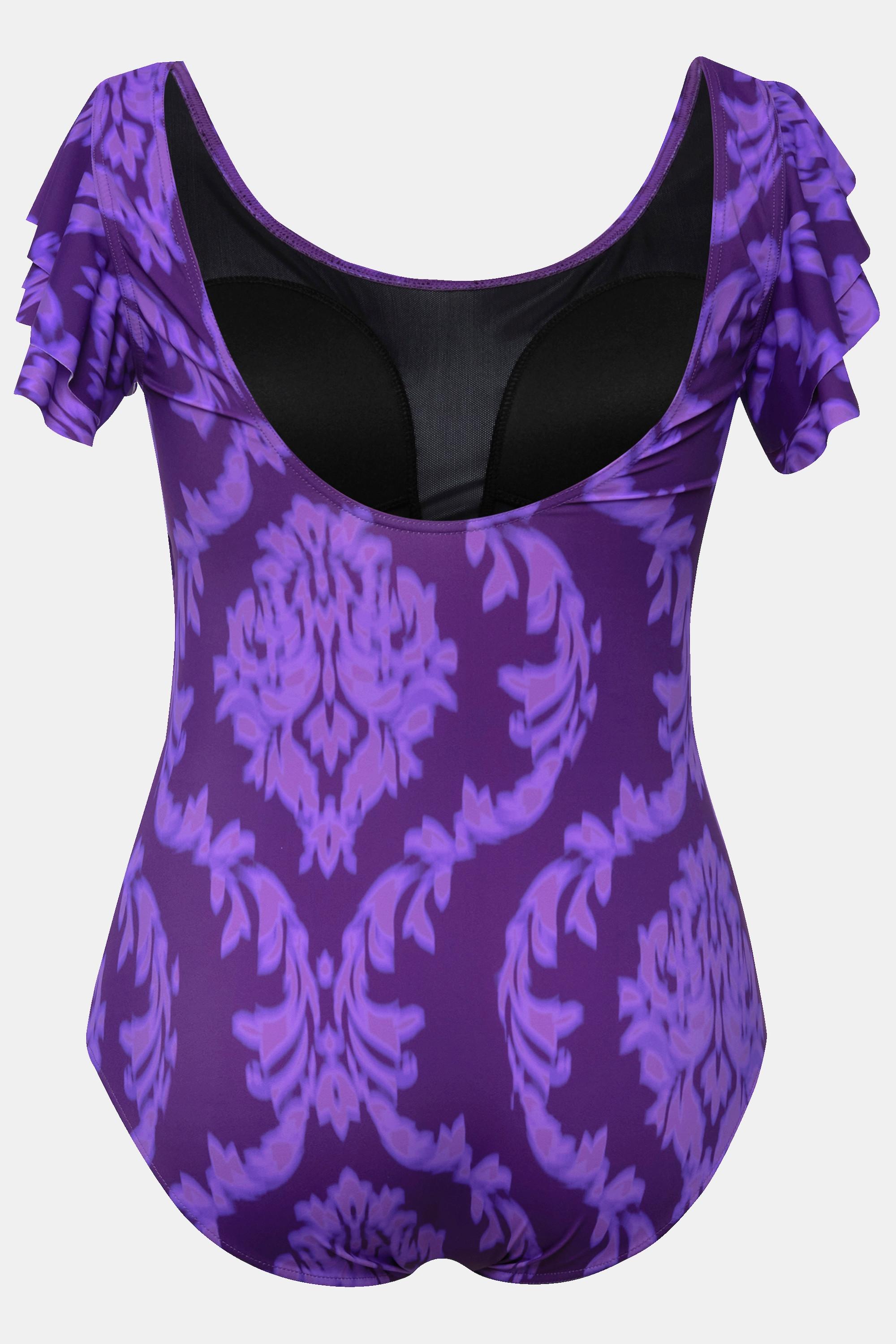 Ulla Popken Badeanzug, Ornamente, Volant-Schultern, Softcups