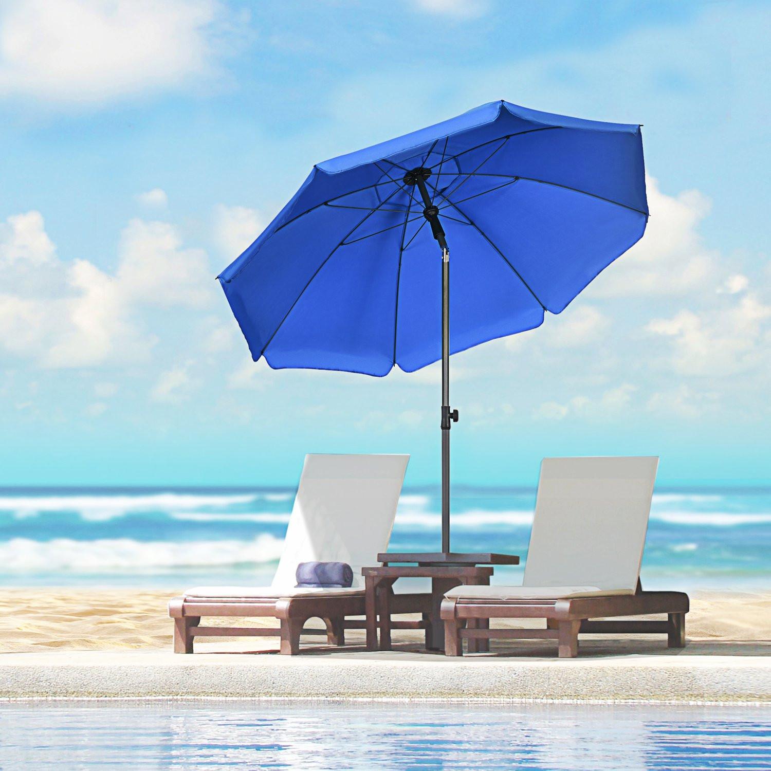 Northio Terrassenschirm Ø180Cm Uv-Schutz Strandschirm Mit Verstellbarer Neigung, 8 Streben, Stahl, Blau