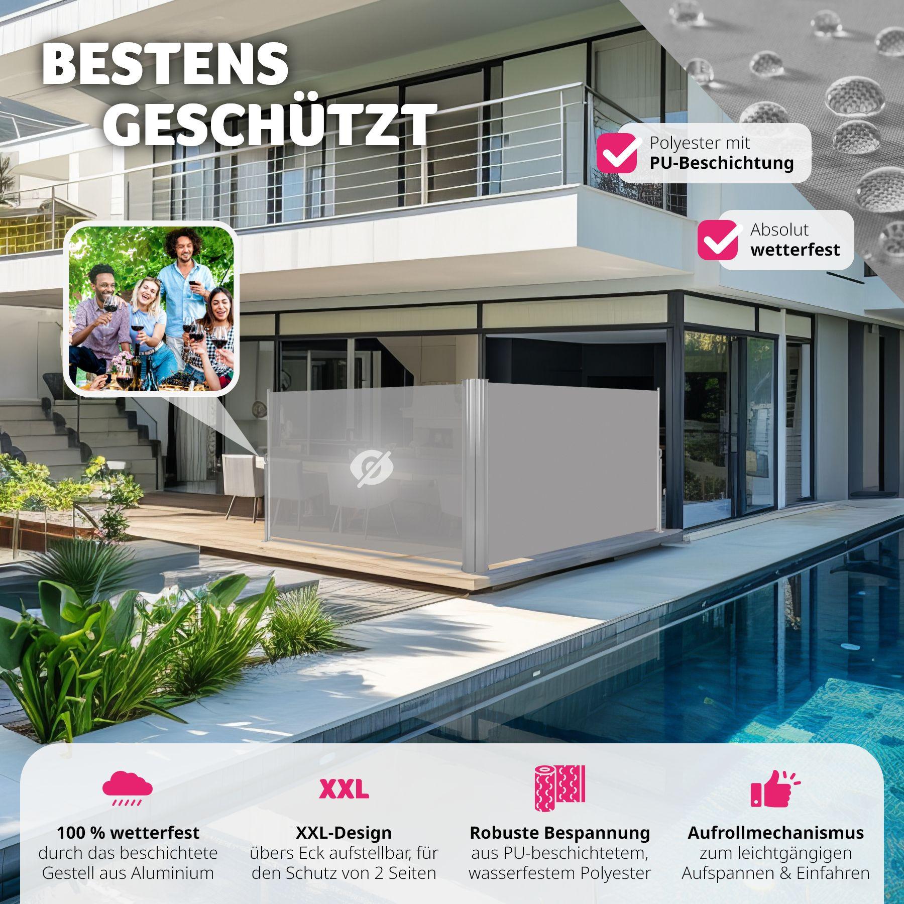 Tectake Aluminium Doppel Seitenmarkise ausziehbar mit Aufrollmechanismus