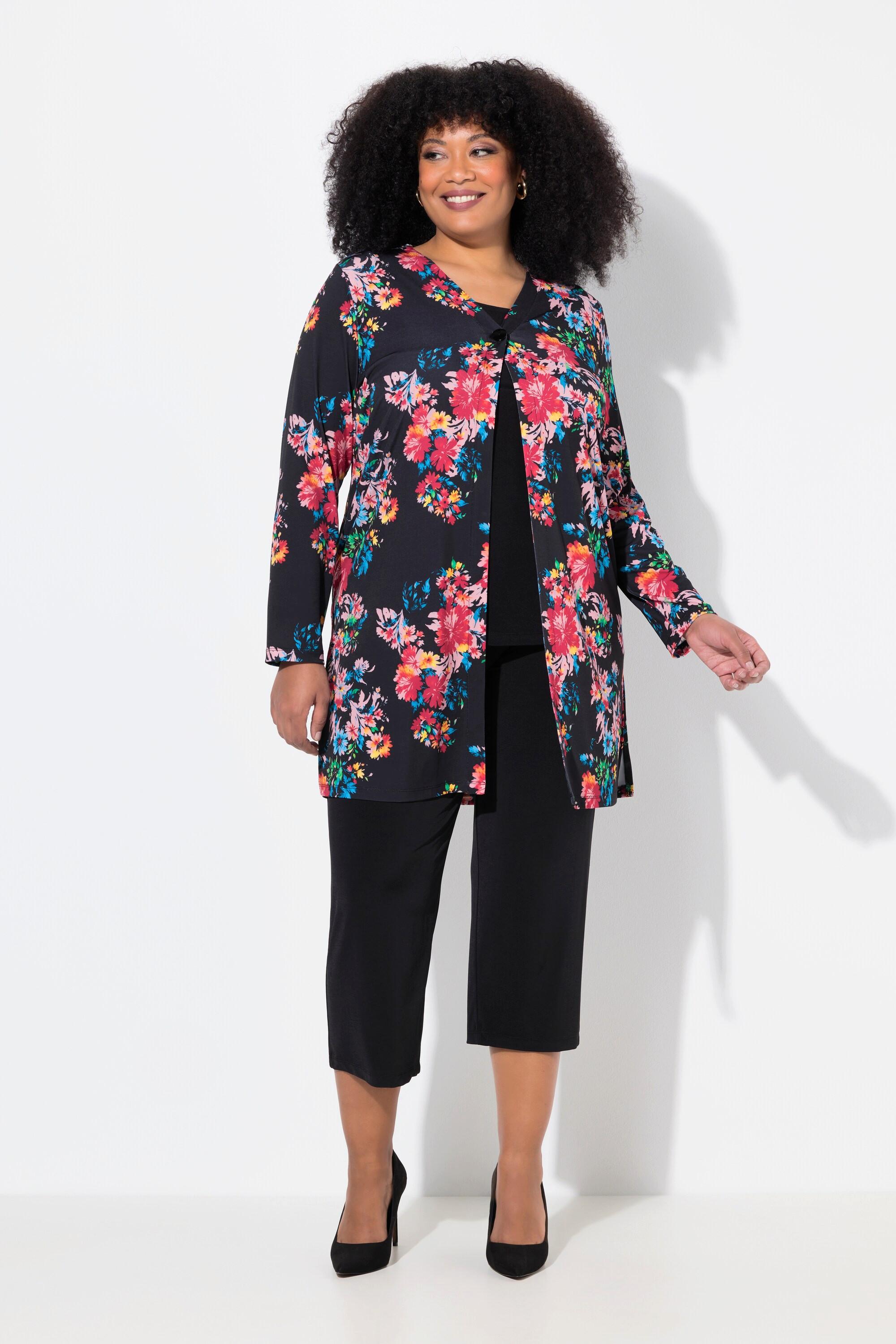 Ulla Popken Jerseyjacke, A-Linie, V-Ausschnitt, Langarm