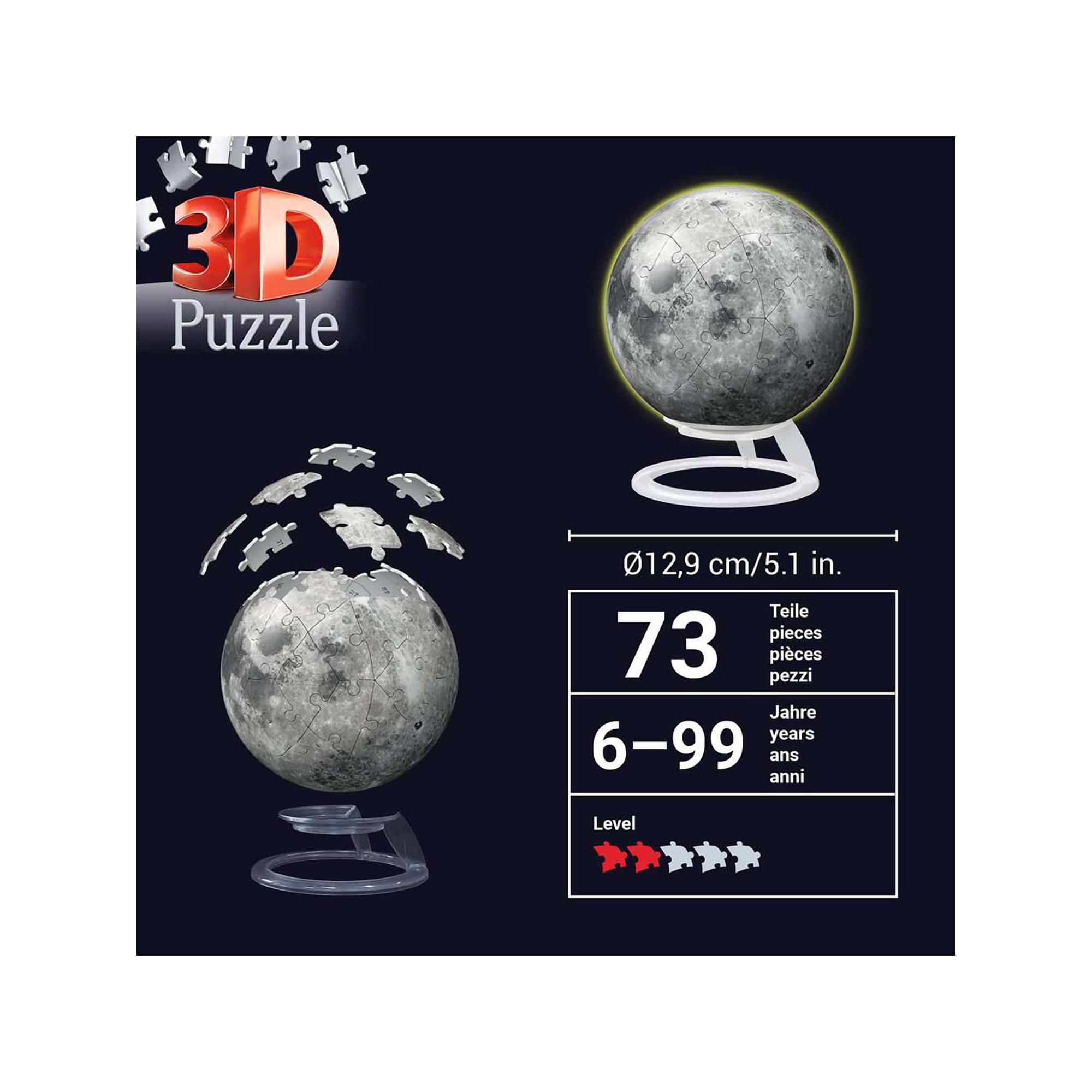 Ravensburger 3D Glow-in-the-Dark Puzzle-Ball – Der Mond, 72 Teile