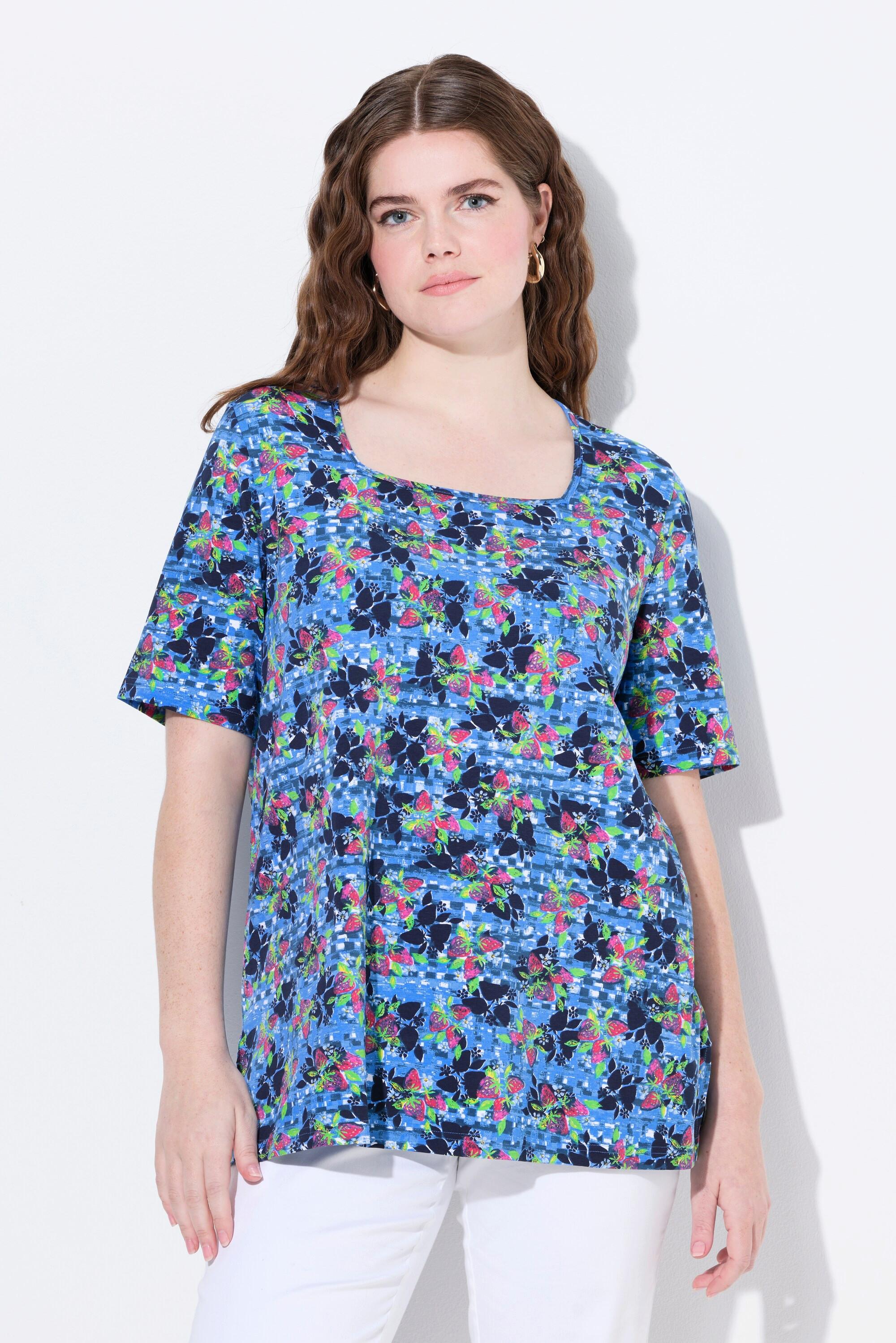 Ulla Popken Classic Erdbeer Print Carré-Ausschnitt Halbarm T-Shirt