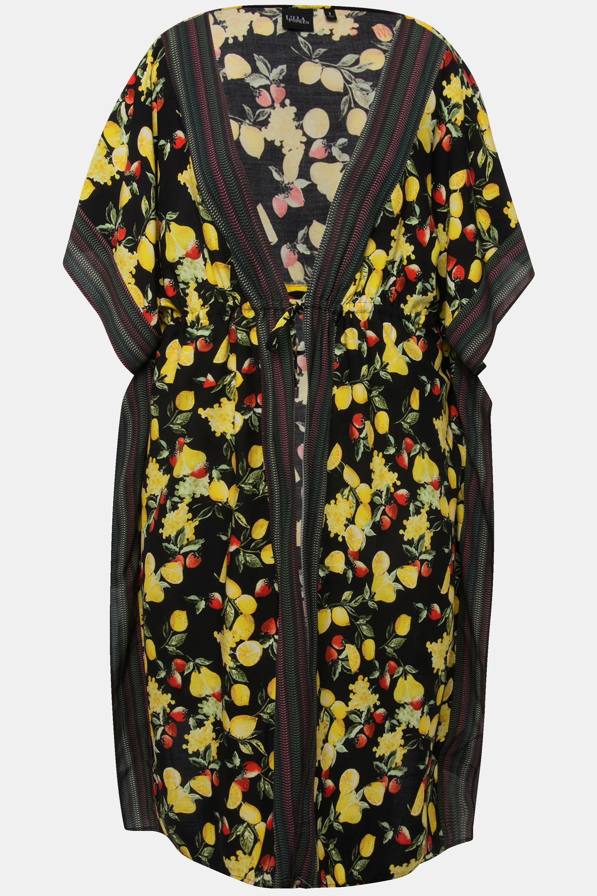 Ulla Popken Zitronen Print Bordüren V-Ausschnitt Halbarm Kaftan