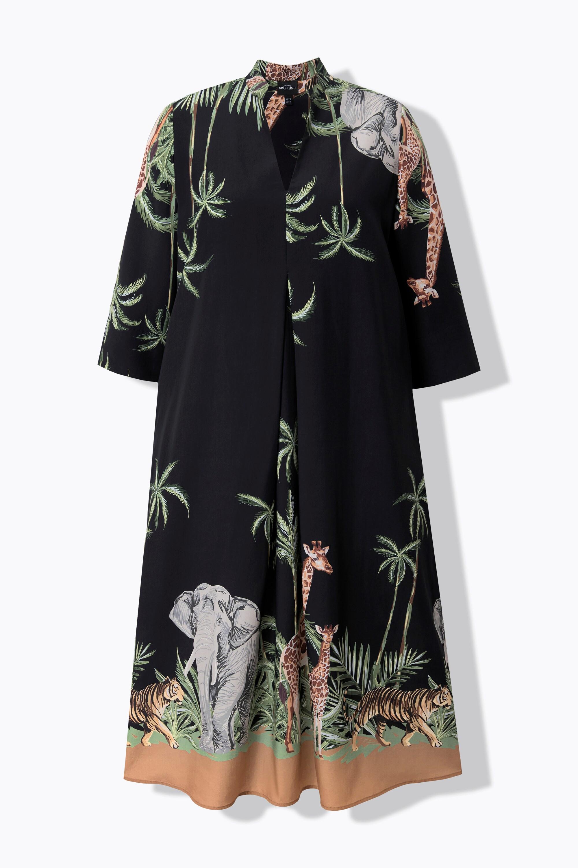 Ulla Popken Lyocell Midikleid Animal Print Hemdkragen 3/4 Arm